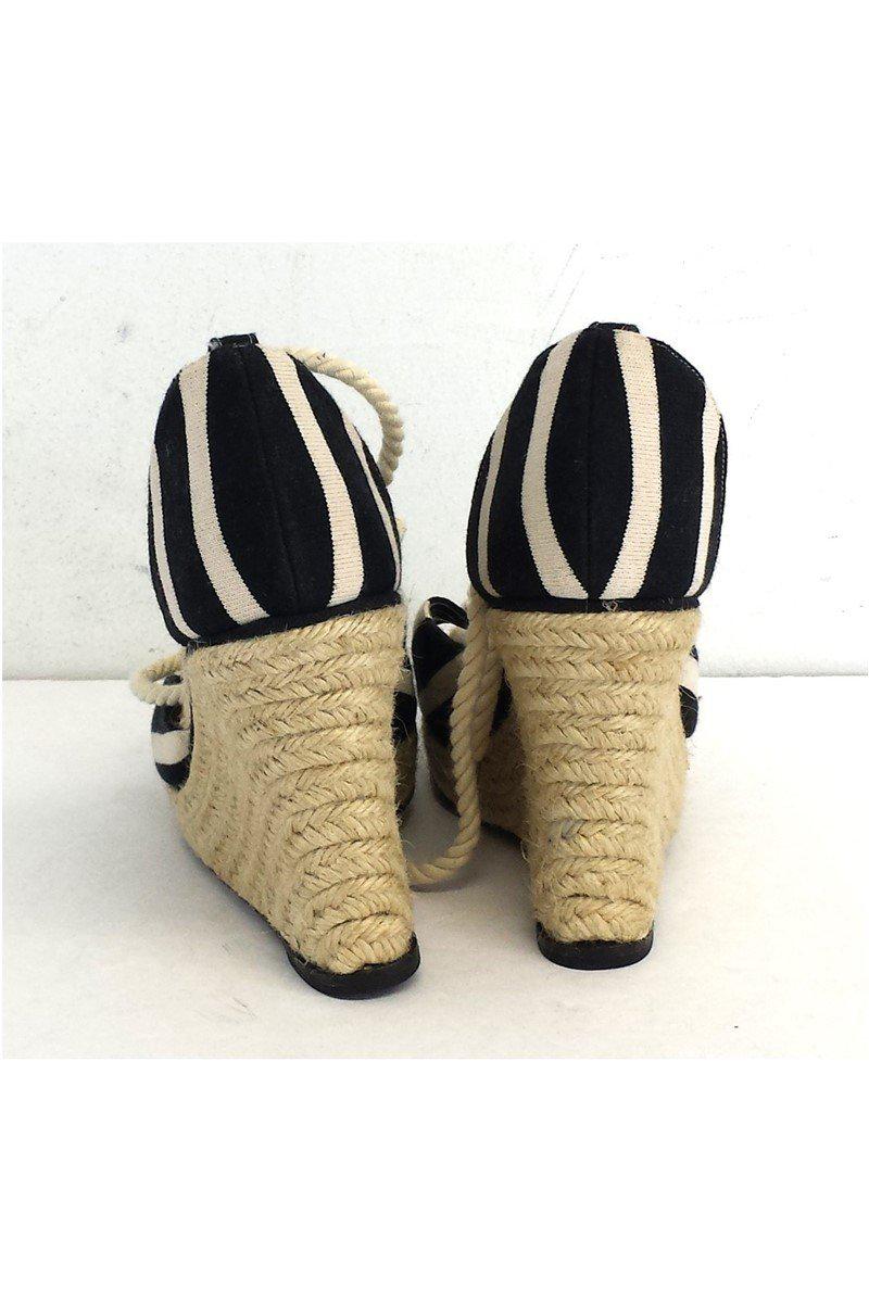 Gorgeous Kate Spade Black & Cream Striped Espadrille Wedges in Size 9 - Grab Yours Now!