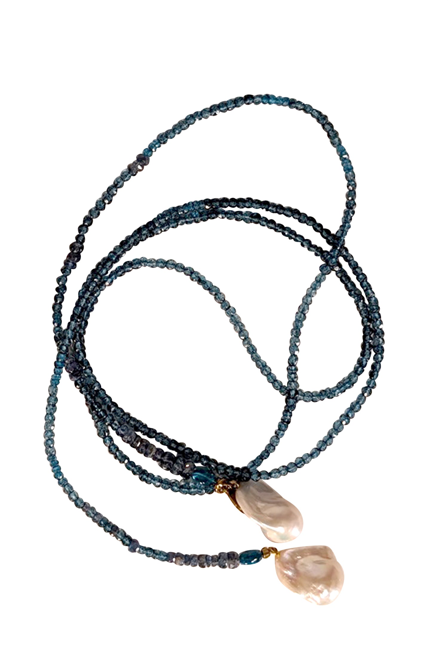 Perle by Lola - Stunning Teal Blue Beaded Lariat Necklace with Freshwater Pearls