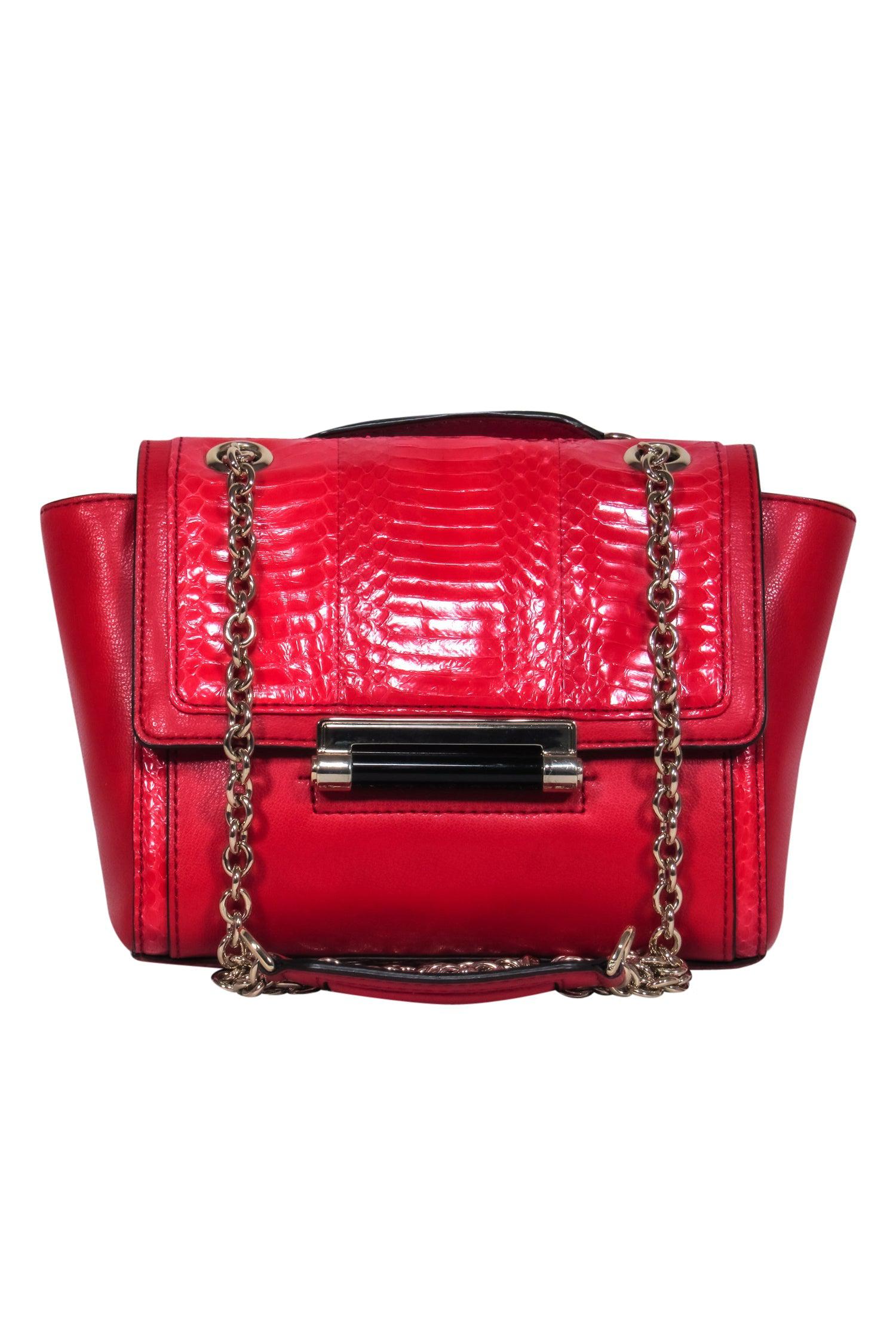 Diane von Furstenberg - Stunning Red Leather & Snakeskin Small Shoulder Bag with Chain Strap