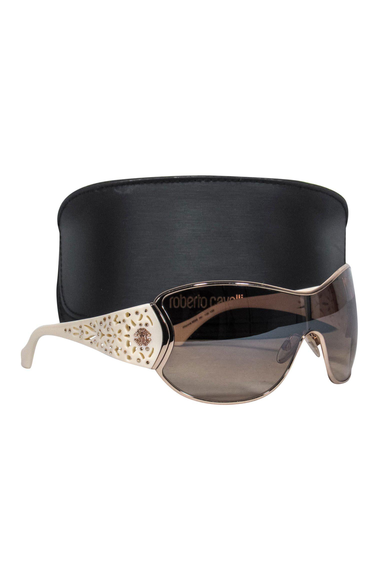 Roberto Cavalli - Stunning Cream & Gold Lasercut Shield Sunglasses