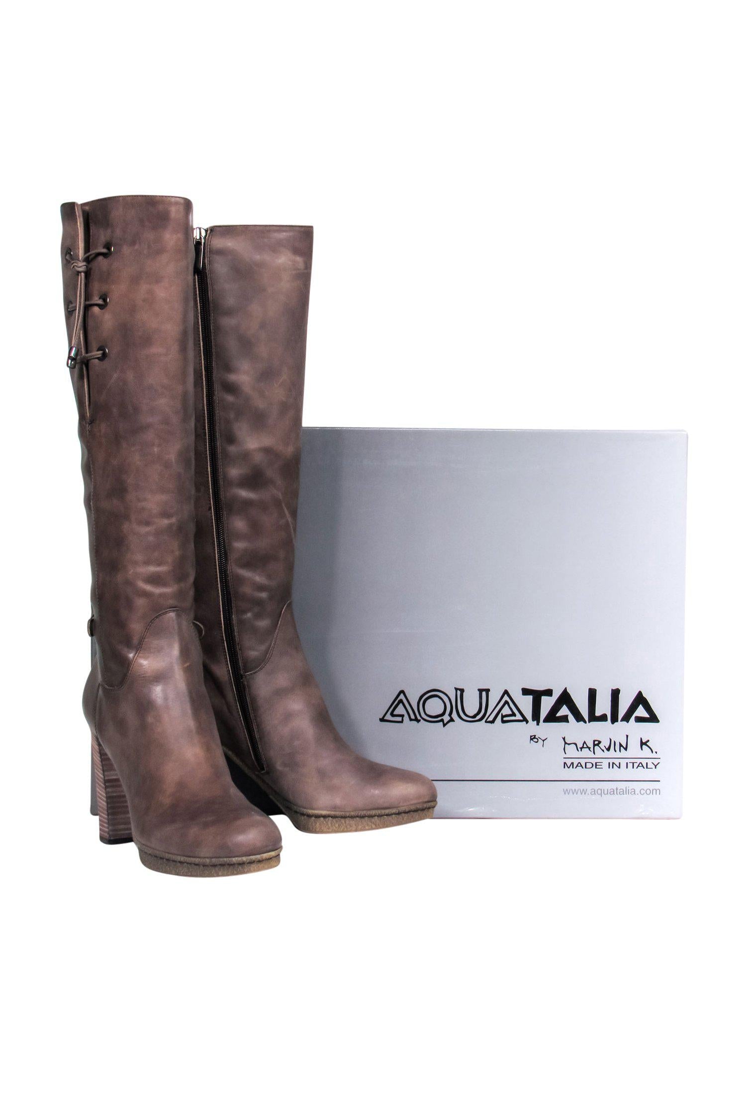Aquatalia Brown Leather Waterproof Over-the-Knee Heeled Boots - Size 9.5