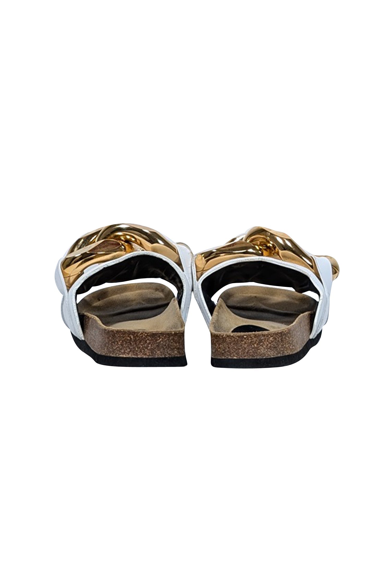 JW Anderson Ivory Leather Slide Sandals with Stunning Chunky Gold Chain - Size 7