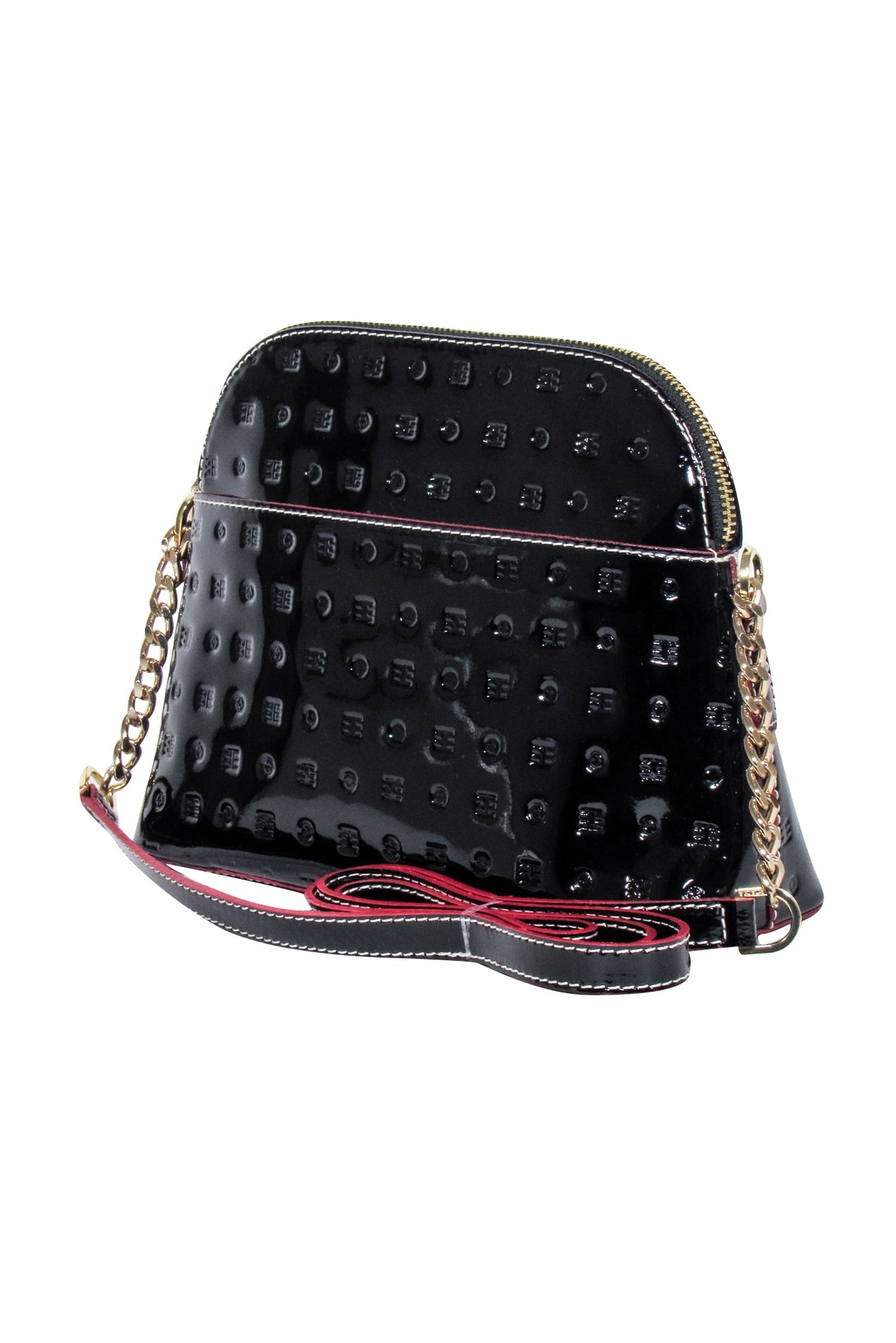 Arcadia - Stunning Black Logo Embossed Patent Leather Crossbody