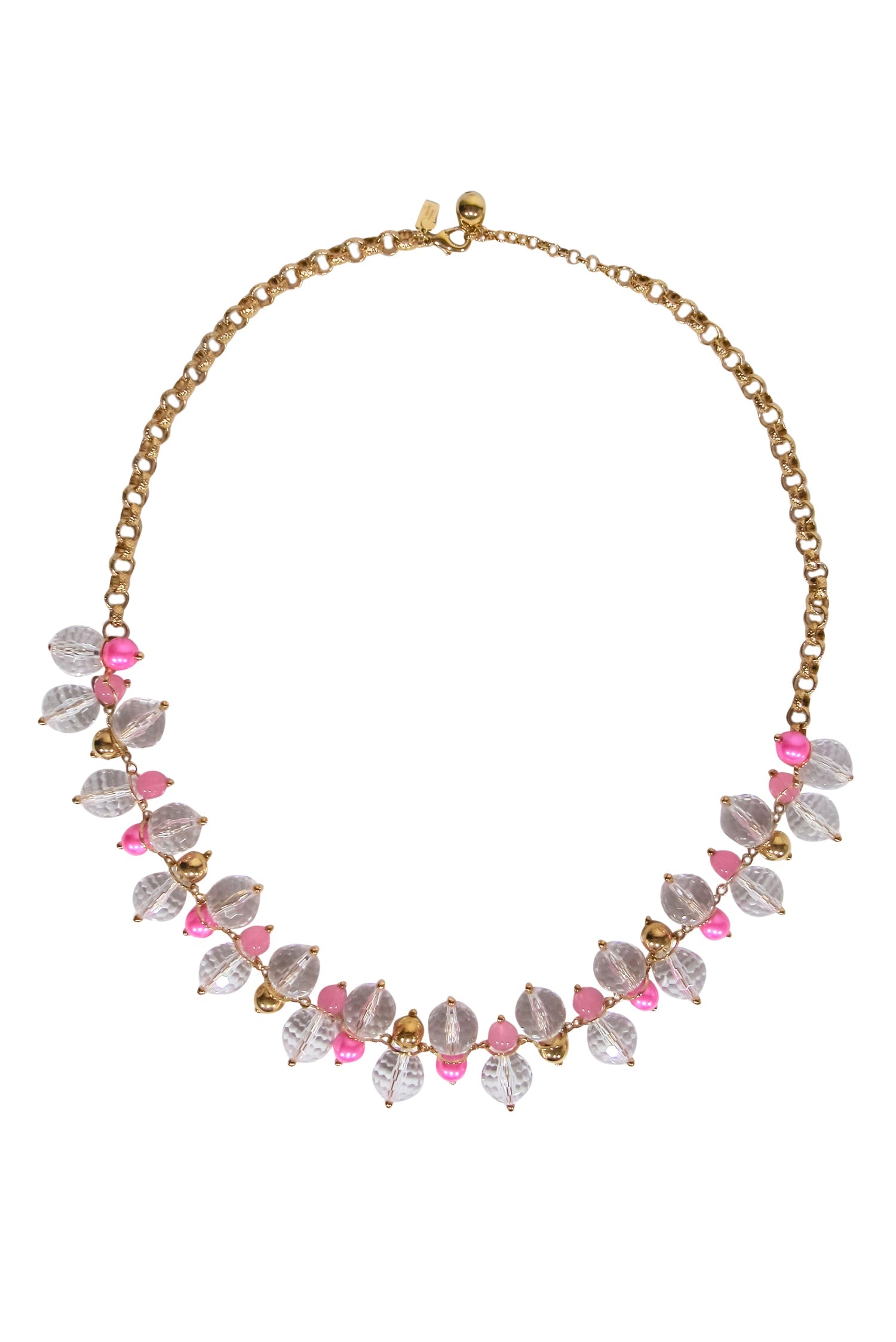 Kate Spade - Stunning Gold Chain Necklace with Pink & Clear Bauble Beads