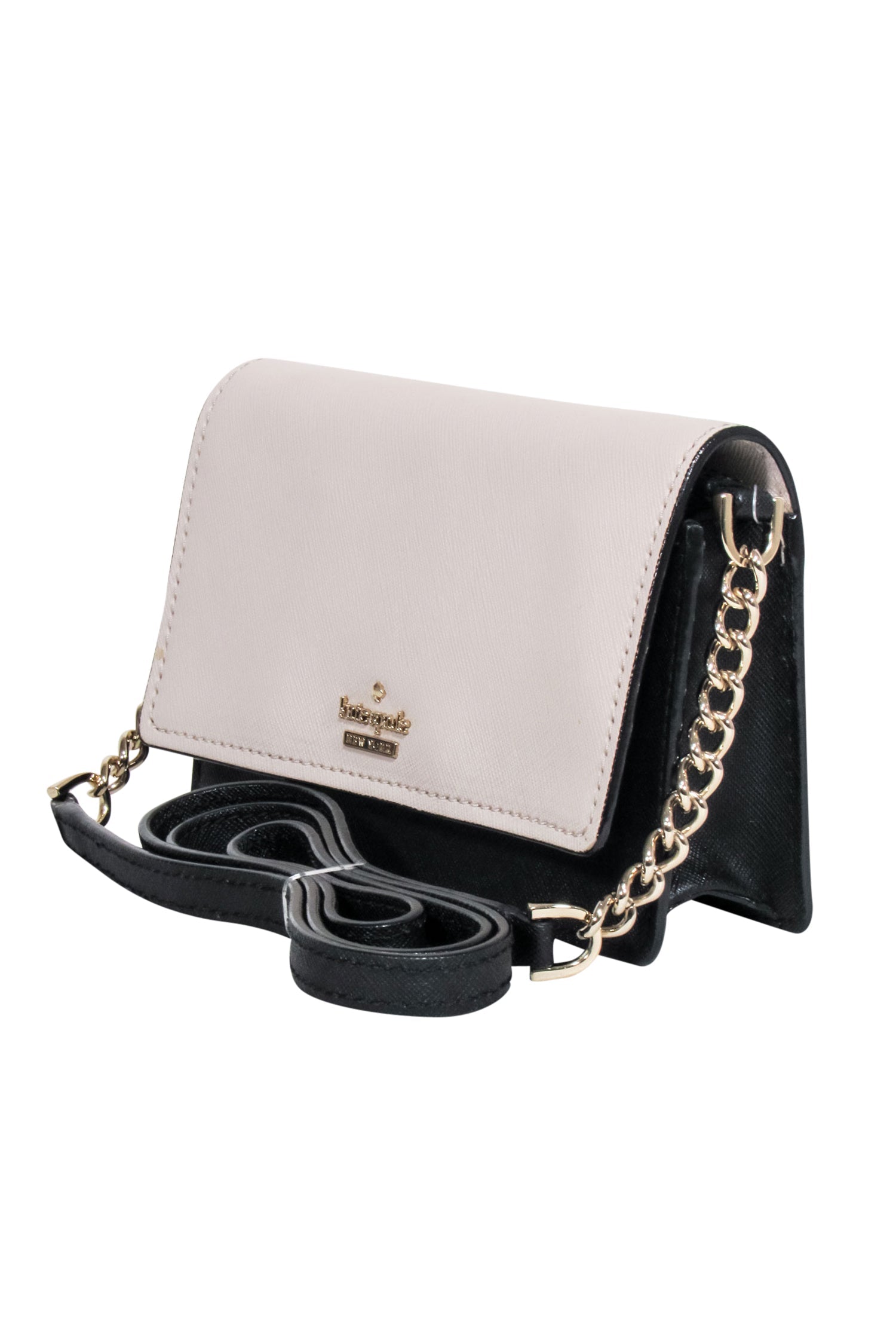 Kate Spade's Chic Beige & Black Leather Mini Crossbody Bag