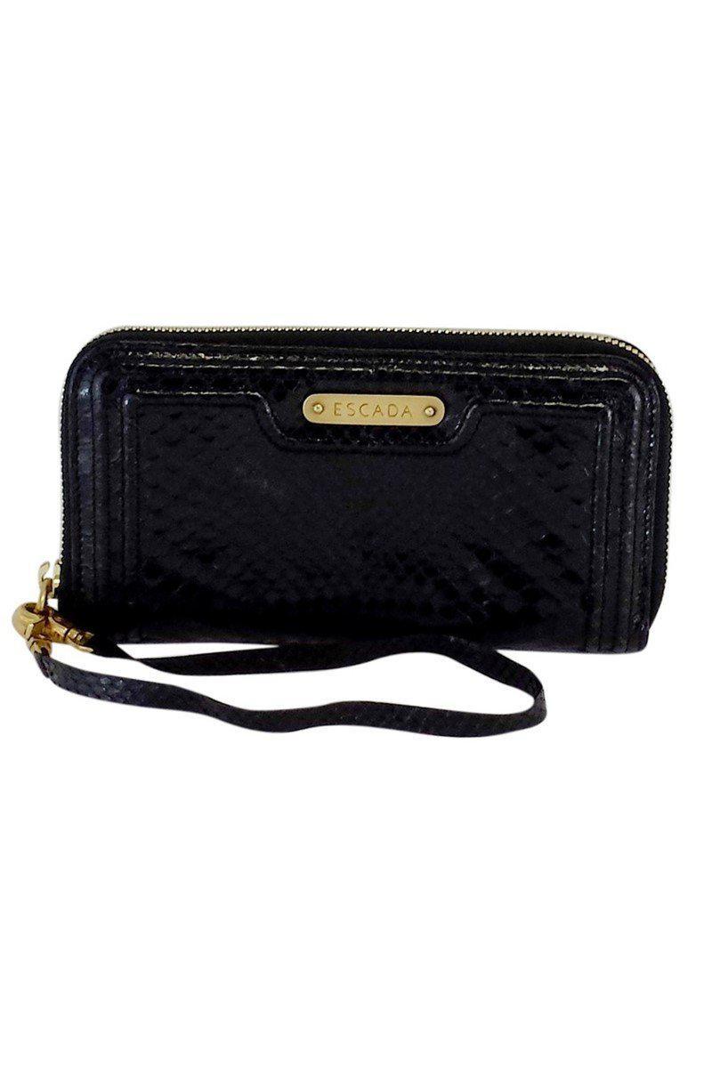 Escada's Stunning Black Python Print Leather Wallet - A Must-Have!