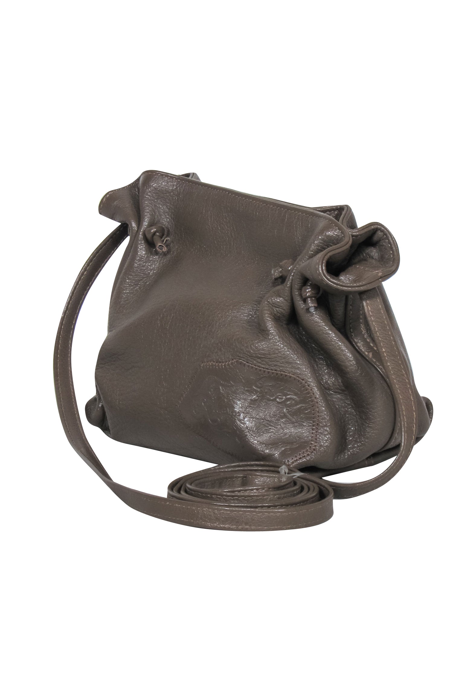 Carlos Falchi Dark Taupe Pebbled Mini Crossbody Pouch - Boho Chic!