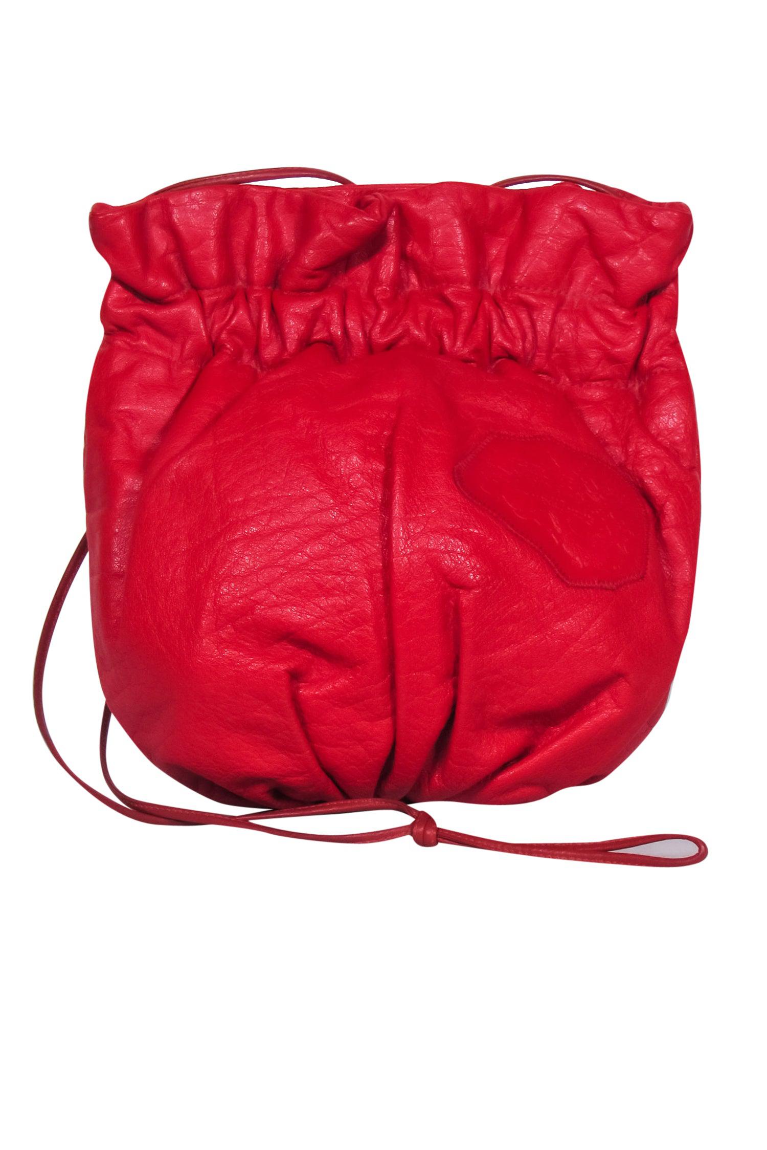Carlos Falchi Red Leather Mini Crossbody Bucket Bag with Pouch