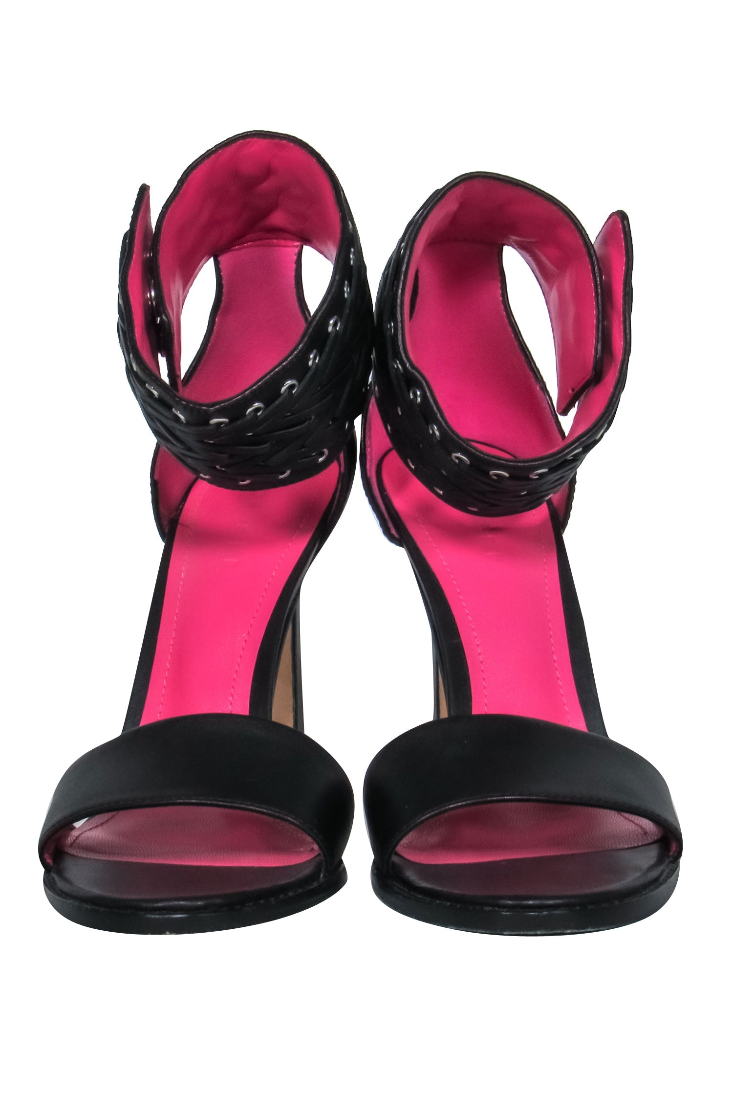 Diesel Black Leather Grommet Studded Open Toe Ankle Strap Heels - Size 7