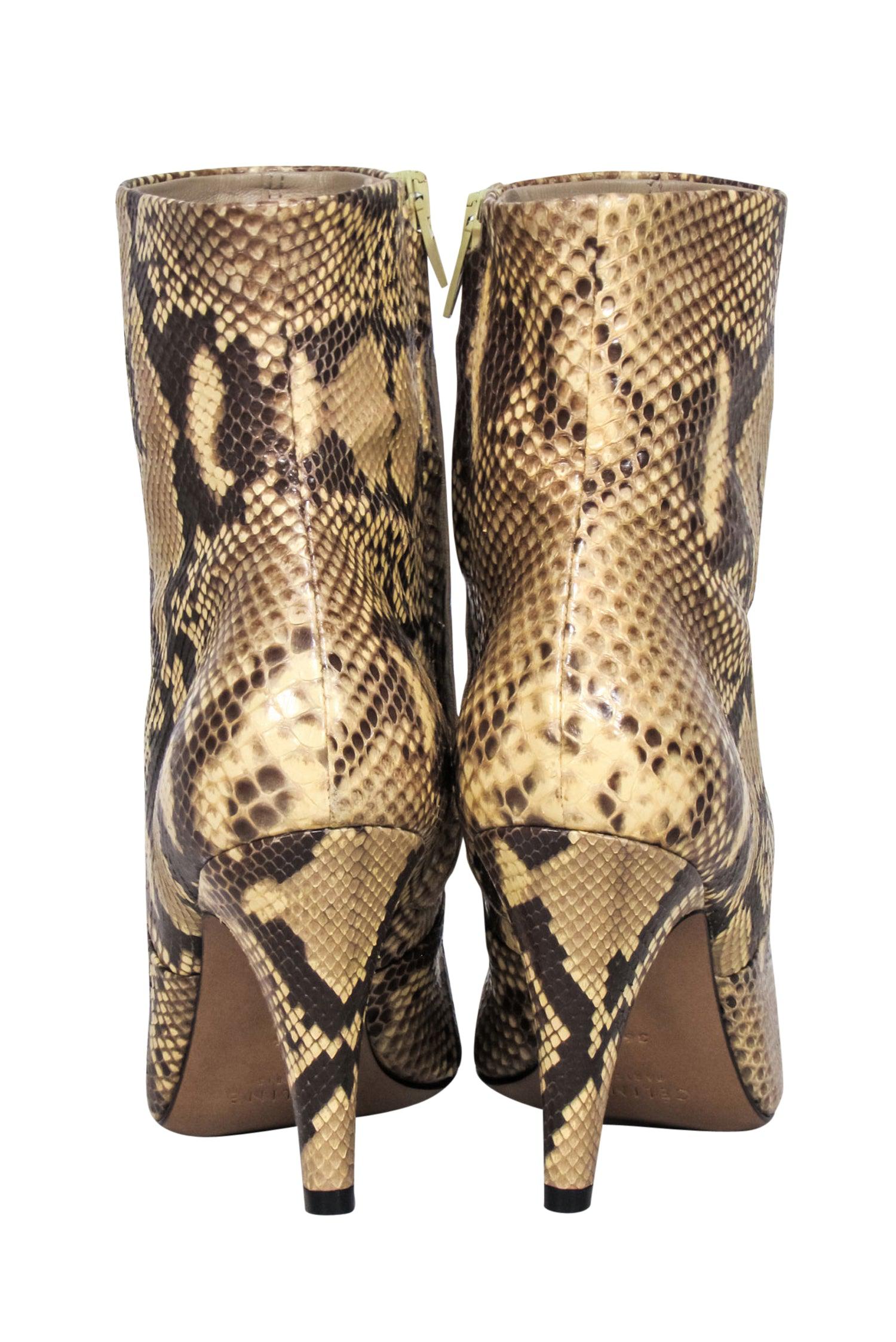 Celine Tan Snake Skin Ankle Heel Booties - Size 6 - Unleash Your Wild Style!