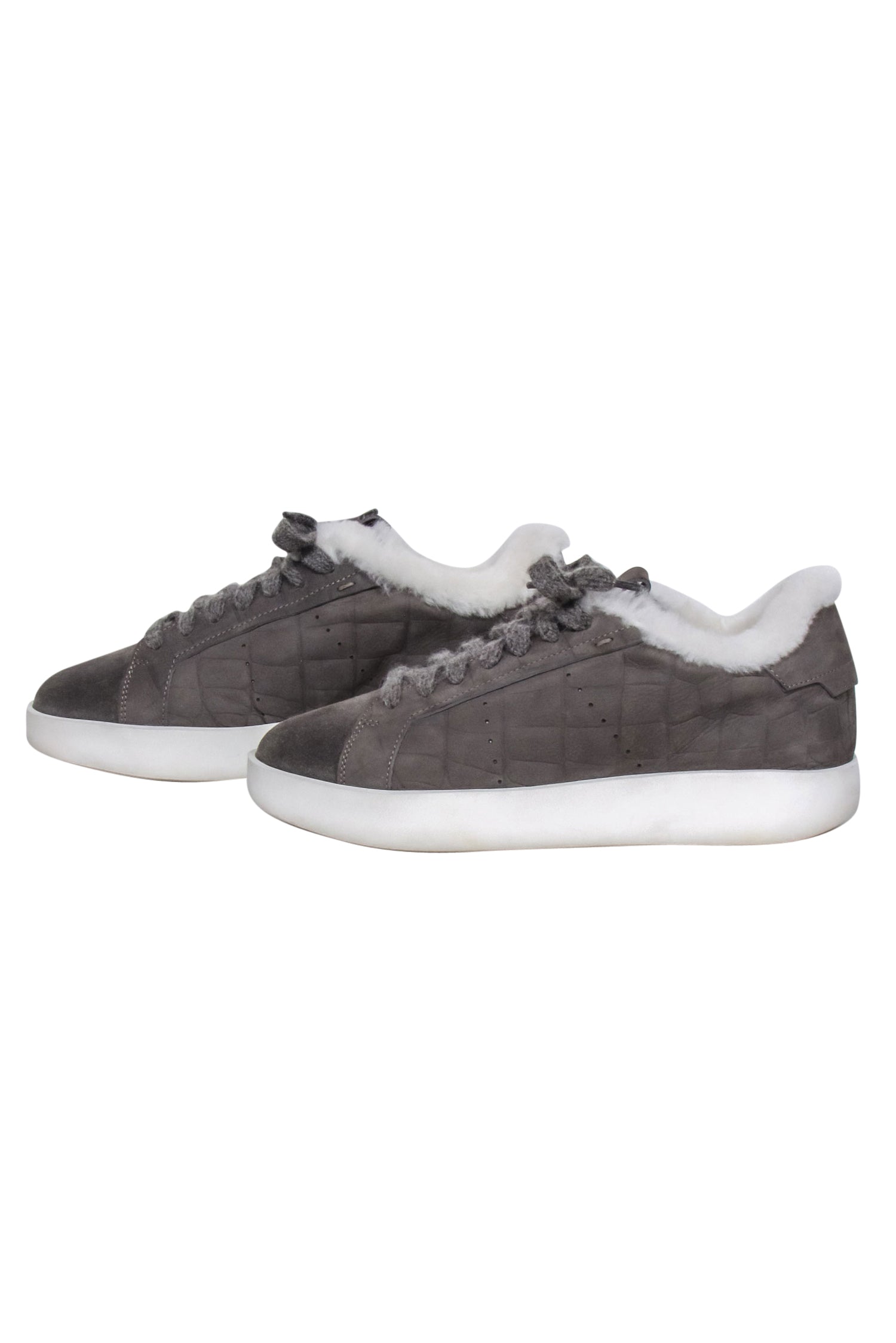 Santoni Grey Suede Shearling-Lined Sneakers - Size 8