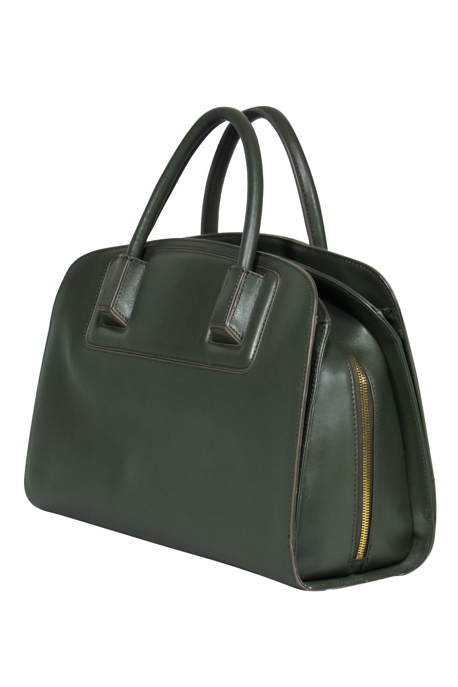 Zac Posen Olive Green Luxury Smooth Leather Multi-Compartment Satchel