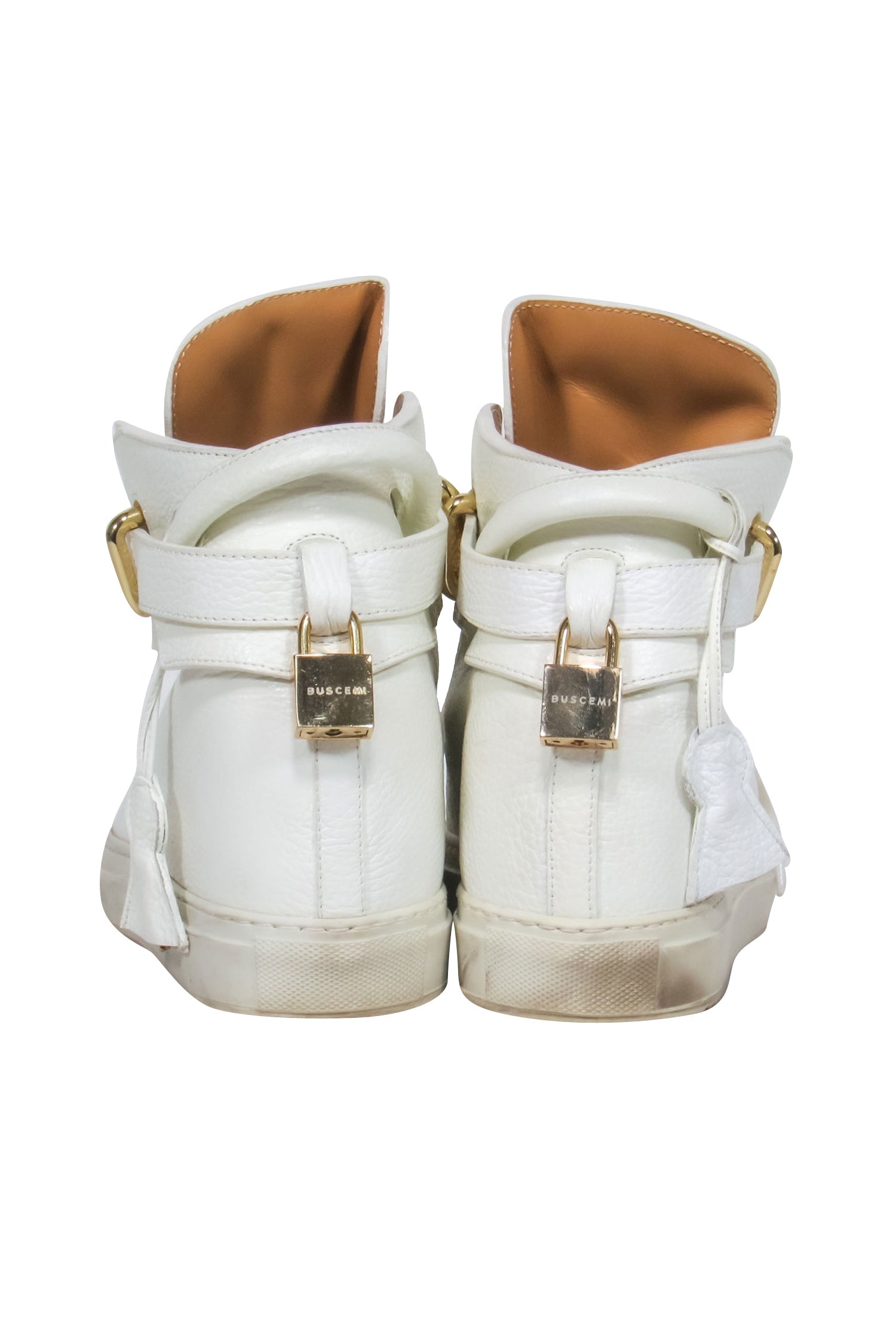 Buscemi White 100MM Luxury Sneakers with Gold-Toned Hardware - Size 9.5