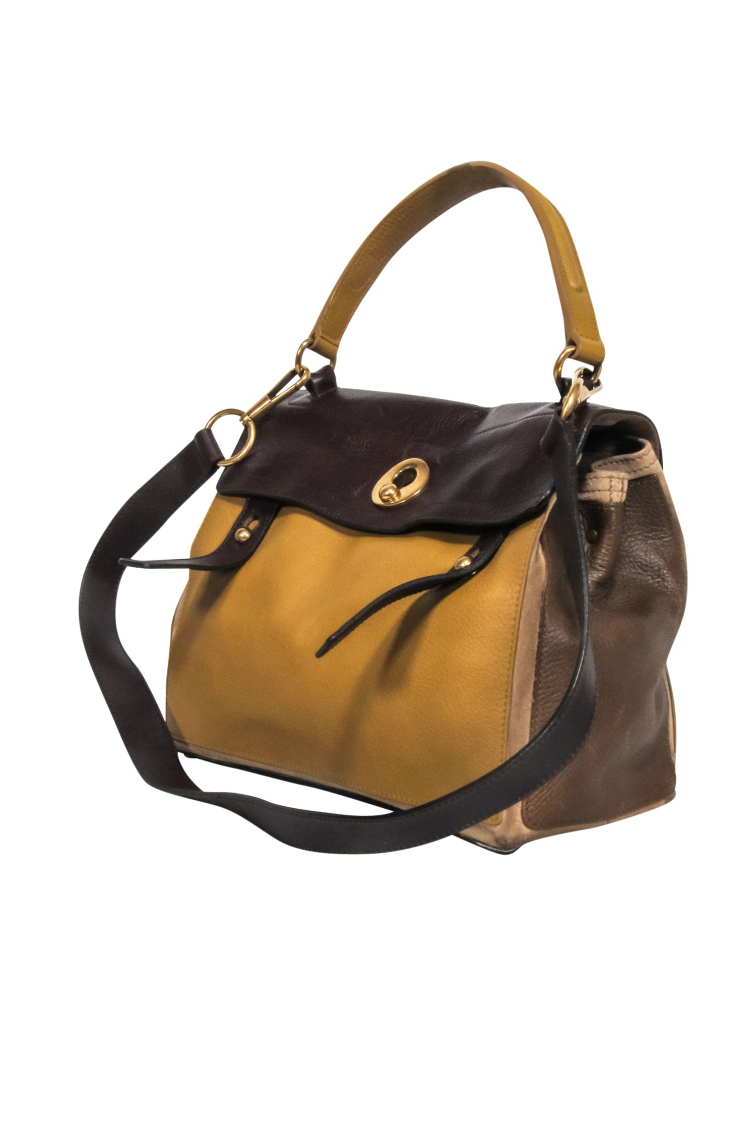 Yves Saint Laurent Mustard Yellow & Brown Leather 'Muse' Satchel - A Timeless Luxury Piece