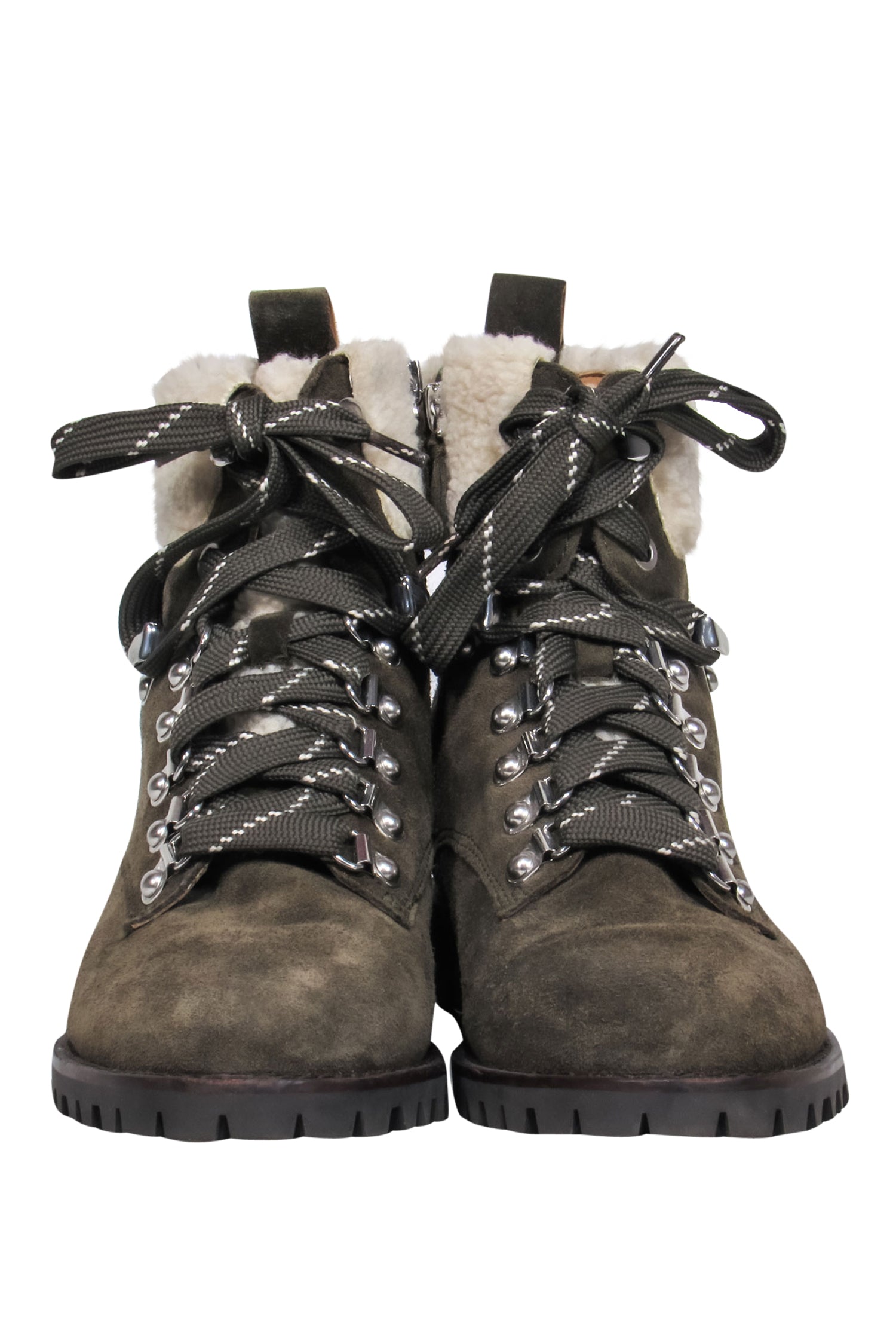 Rebecca Minkoff Olive Suede Lace - Up Combat Boots with Faux Shearling Trim, Size 6.5