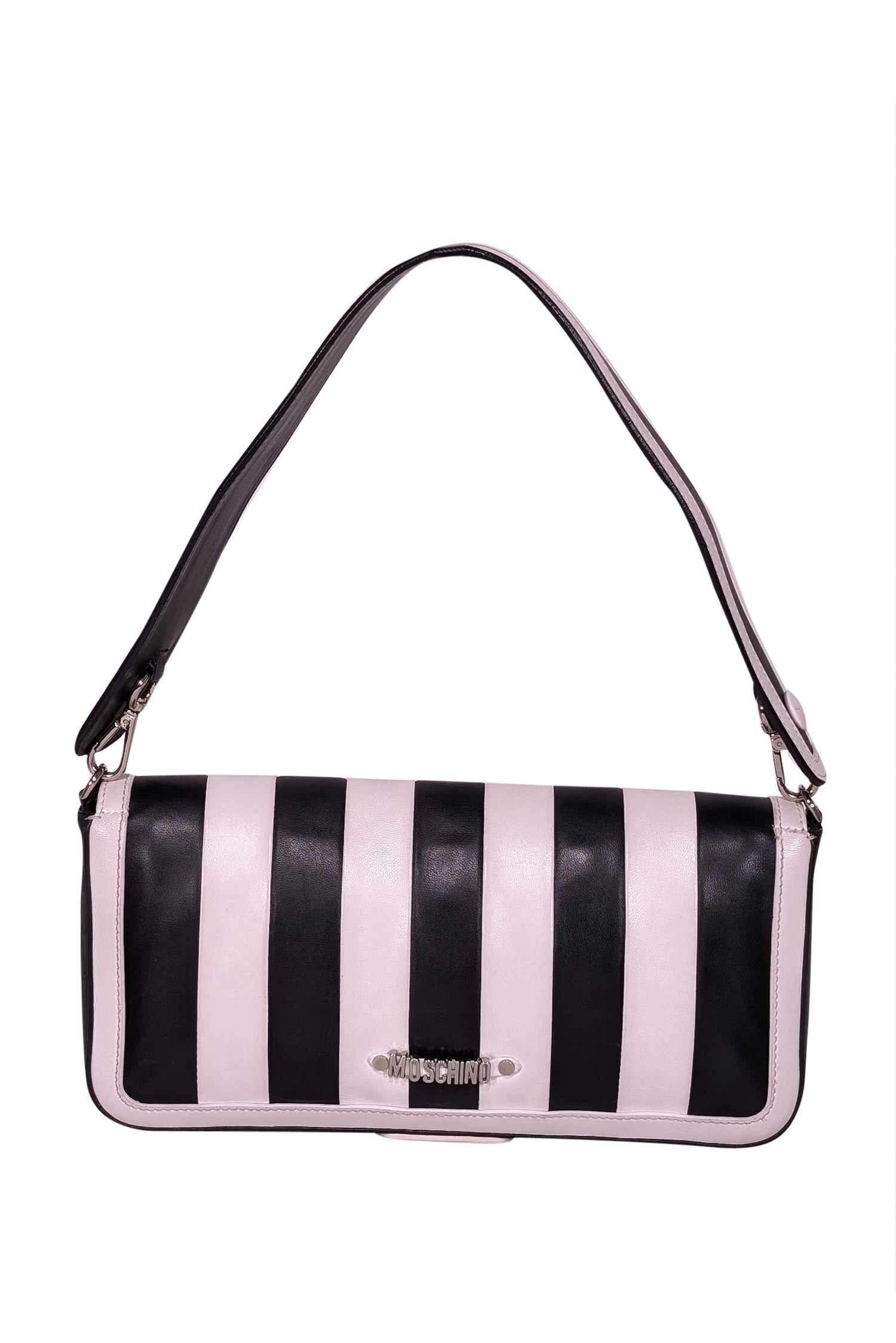 Moschino's Striking Black & White Stripe Leather Shoulder Bag