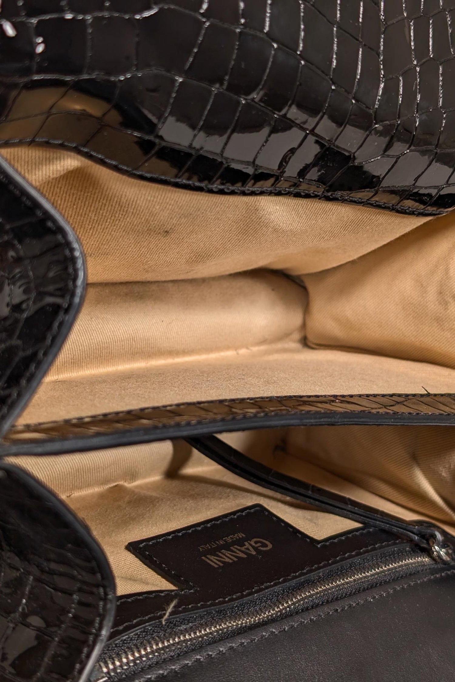 Ganni - Stunning Black Patent Leather Croc Embossed Shoulder Bag