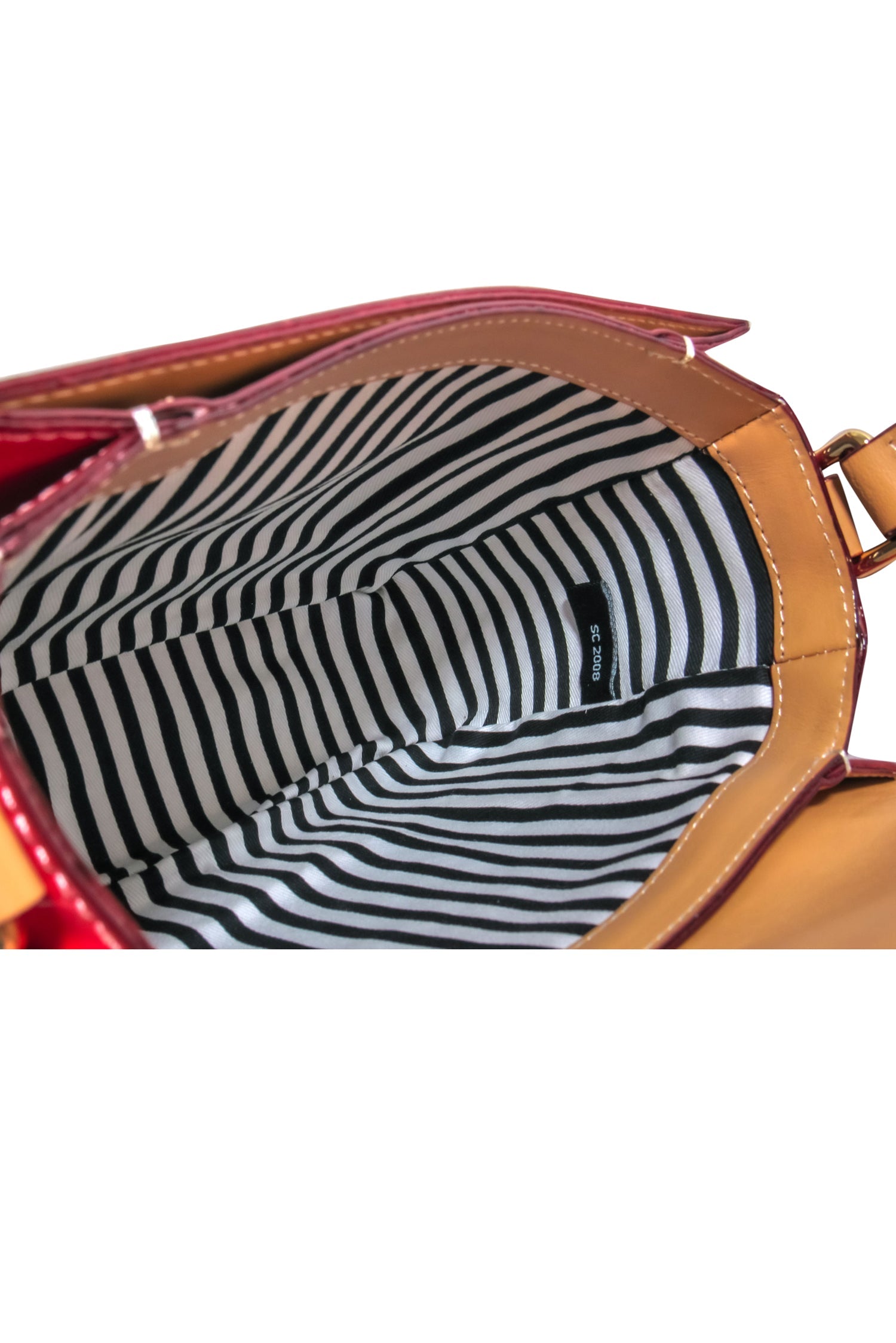 Frances Valentine - Stunning Red Patent Leather Fold-Over Snap Mini Midge Crossbody with Tan Trim
