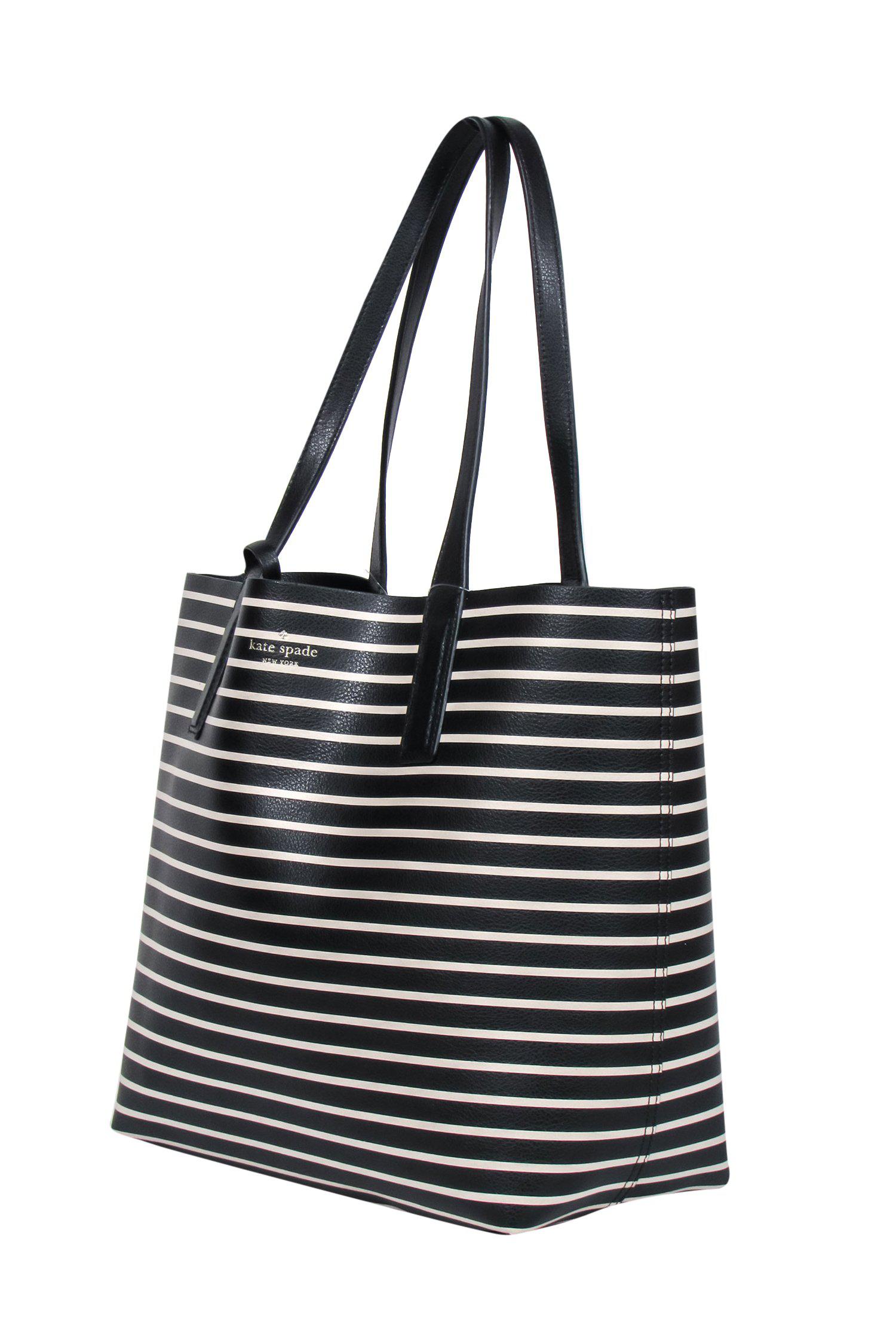 Kate Spade's Stunning Black Leather & Striped Tote with Zipper Pouch