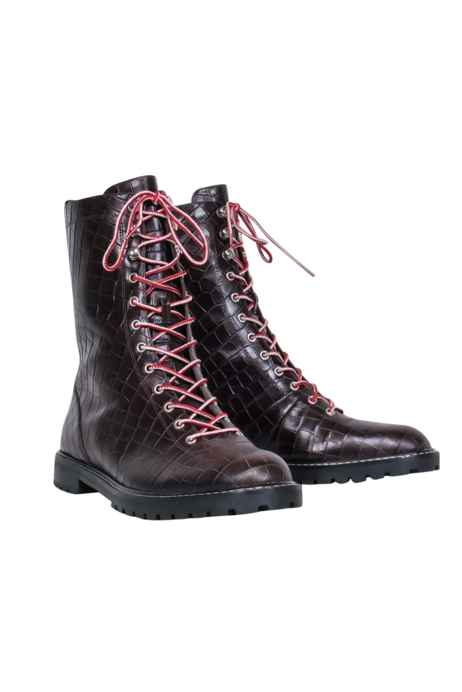 J.Crew's Stunning Brown Croc Embossed Lace-Up Boots - Size 12