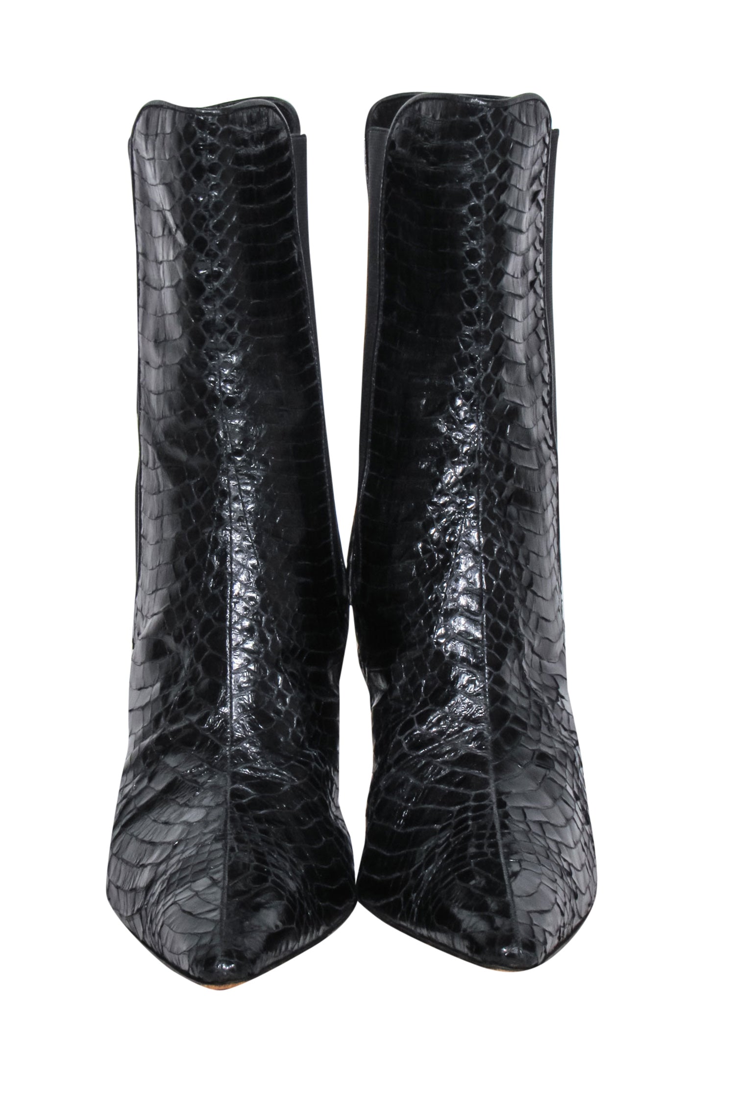 Manolo Blahnik - Stunning Black Snakeskin Heeled Short Boots Size 11.5