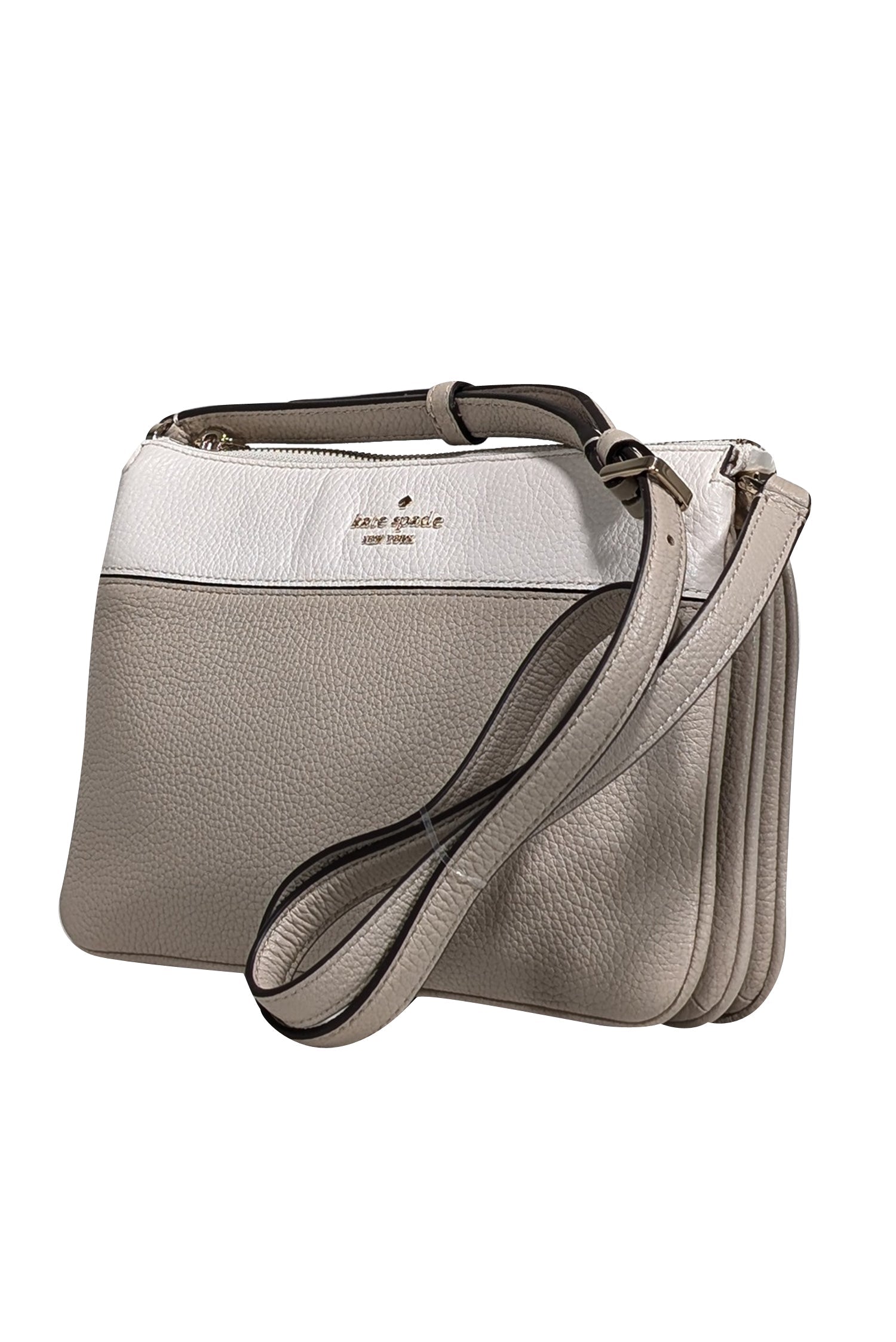 Kate Spade's Chic Beige & Cream Pebbled Leather Crossbody Bag