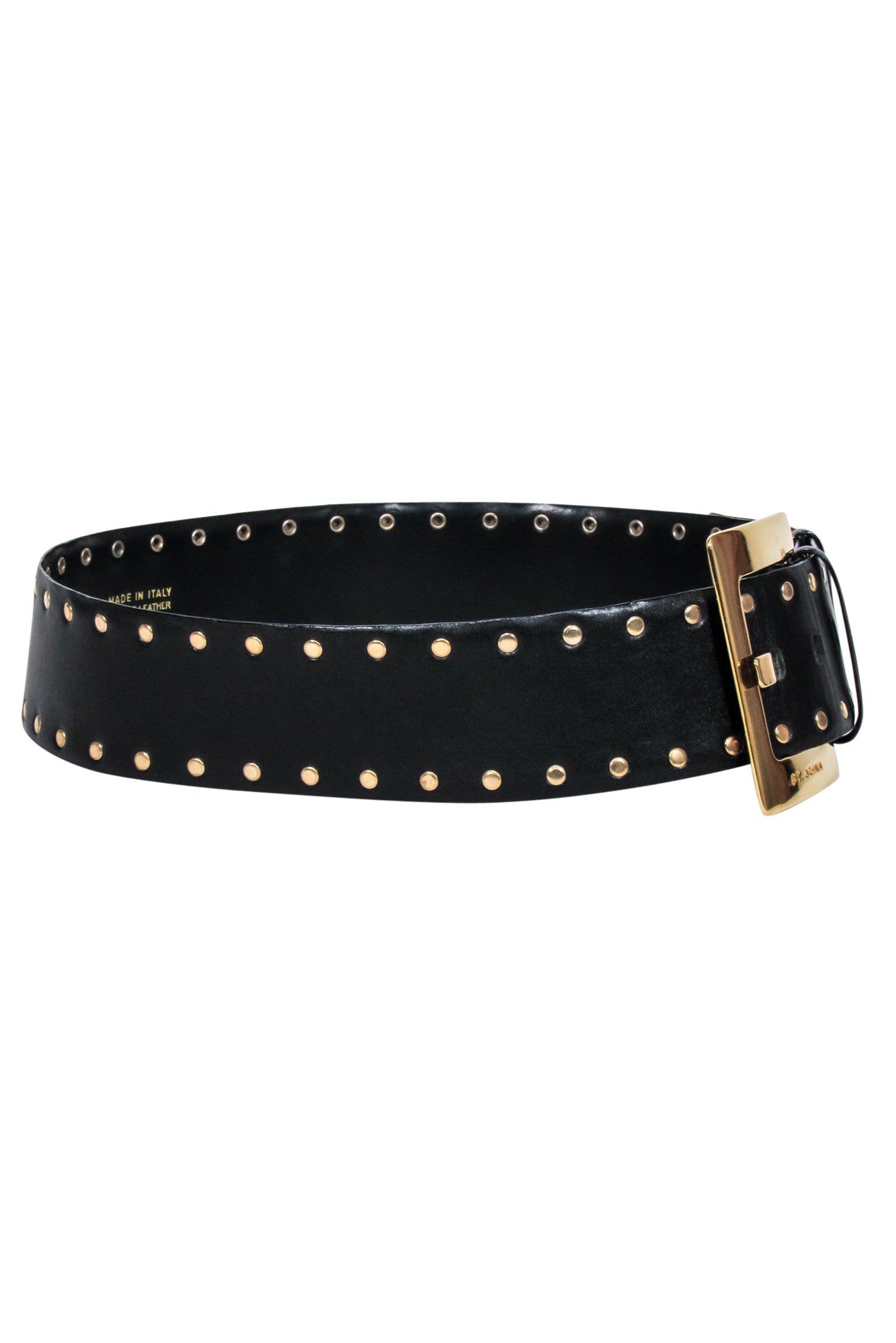 St. John's Stylish Black Leather Belt with Gold Studs - Size 10