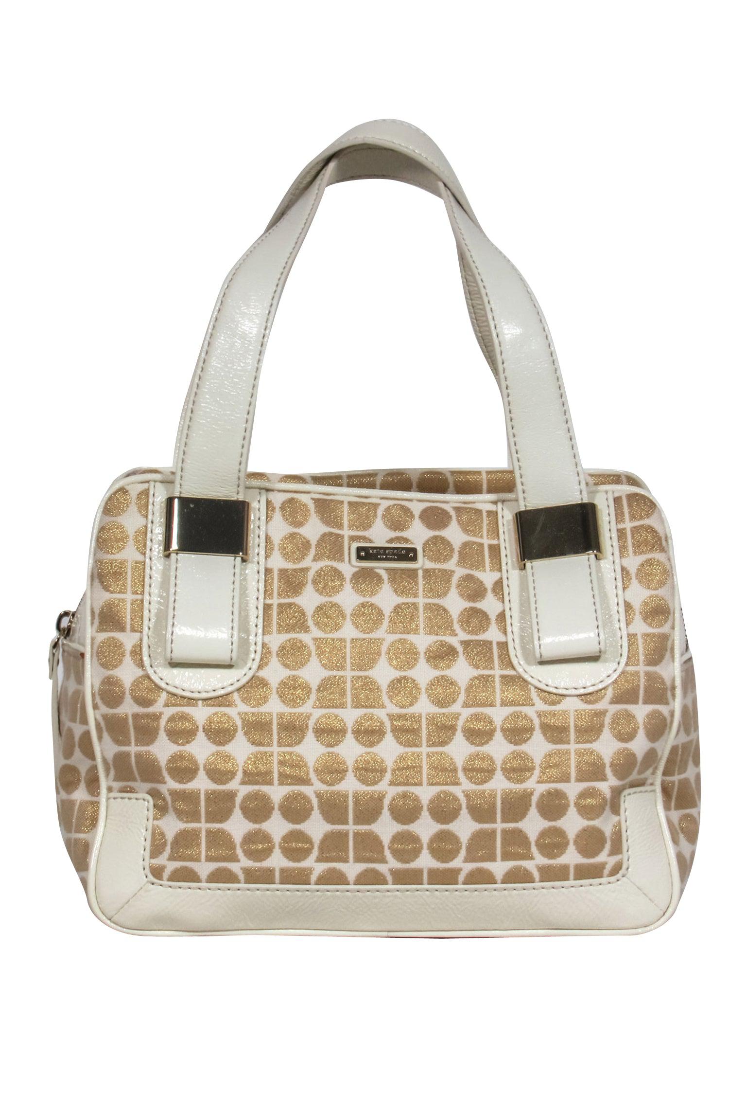 Kate Spade Cream & Gold Patterned Elegant Bowler Handbag