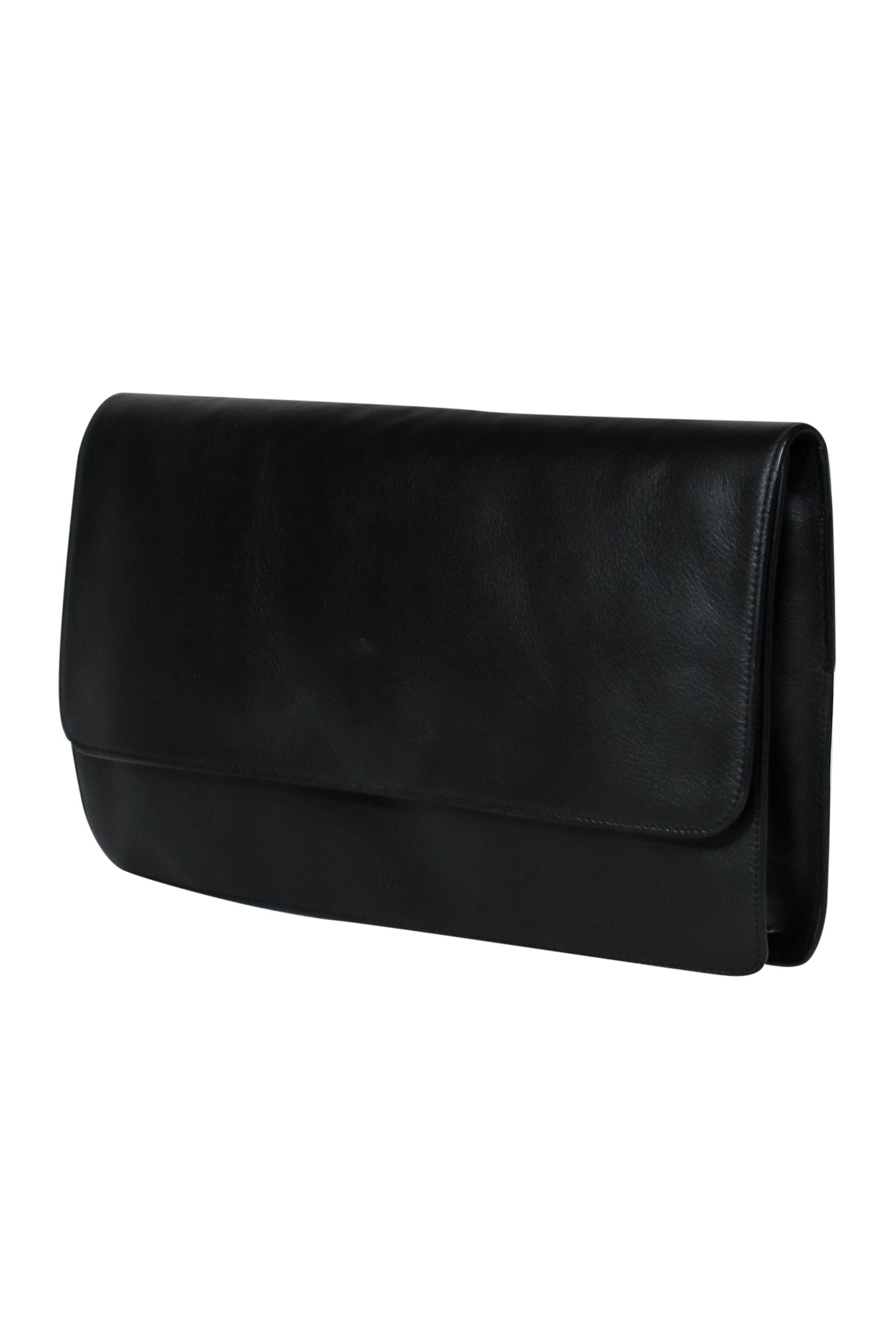Vince's Stunning Two-Tone Leather Snap Clutch with White Handle