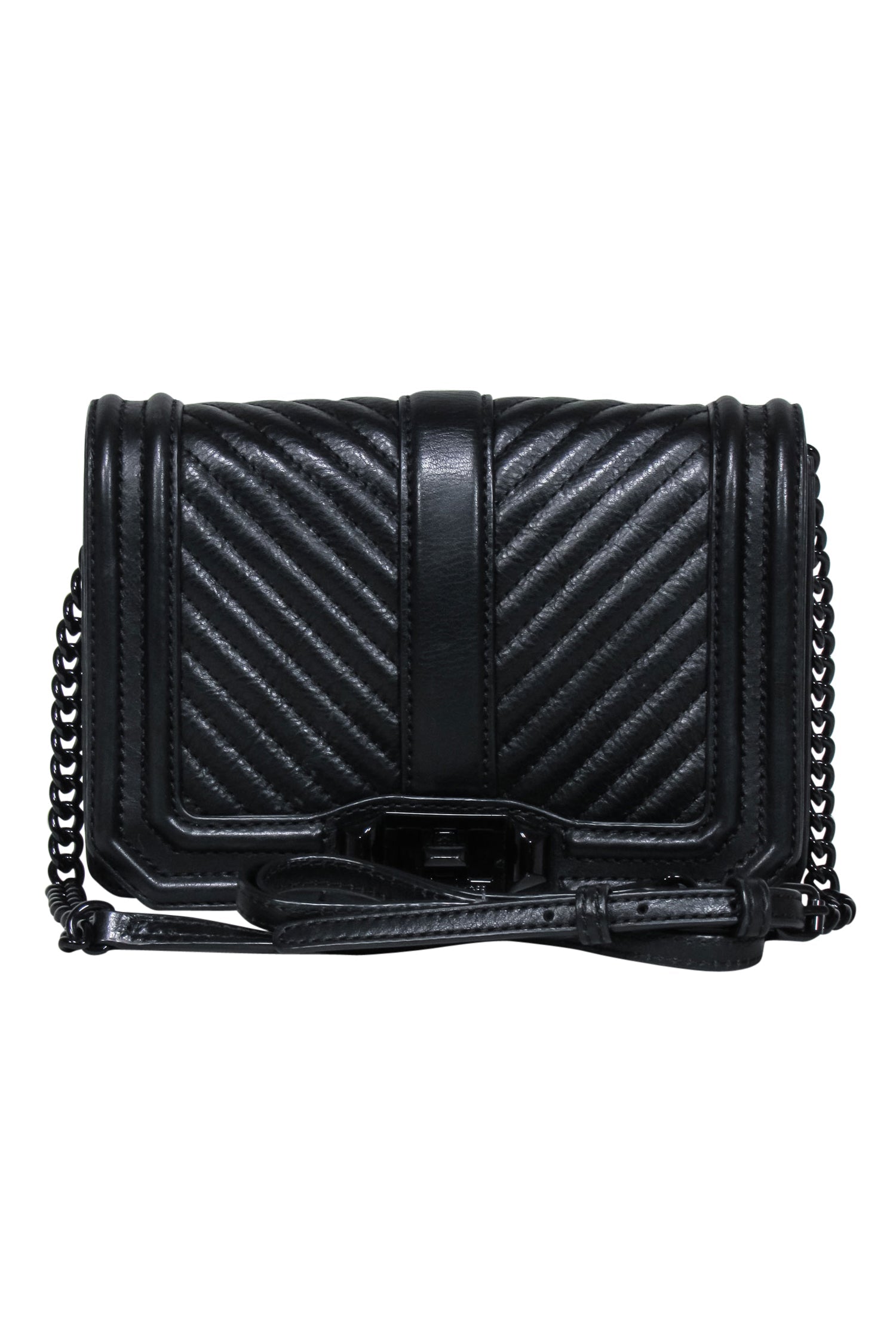 Rebecca Minkoff Black Chevron Front Leather Crossbody Bag - Fashion Must-Have