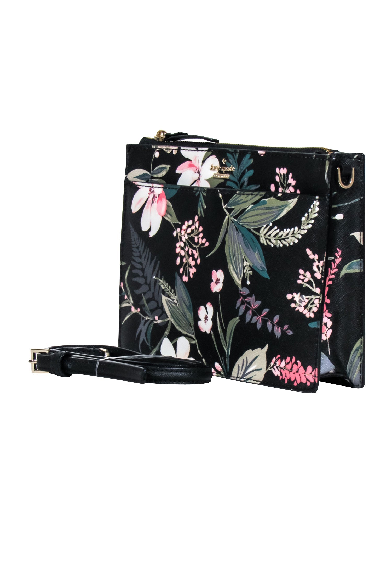 Kate Spade - Exquisite Black & Pink Multi Floral Print Leather Crossbody Bag