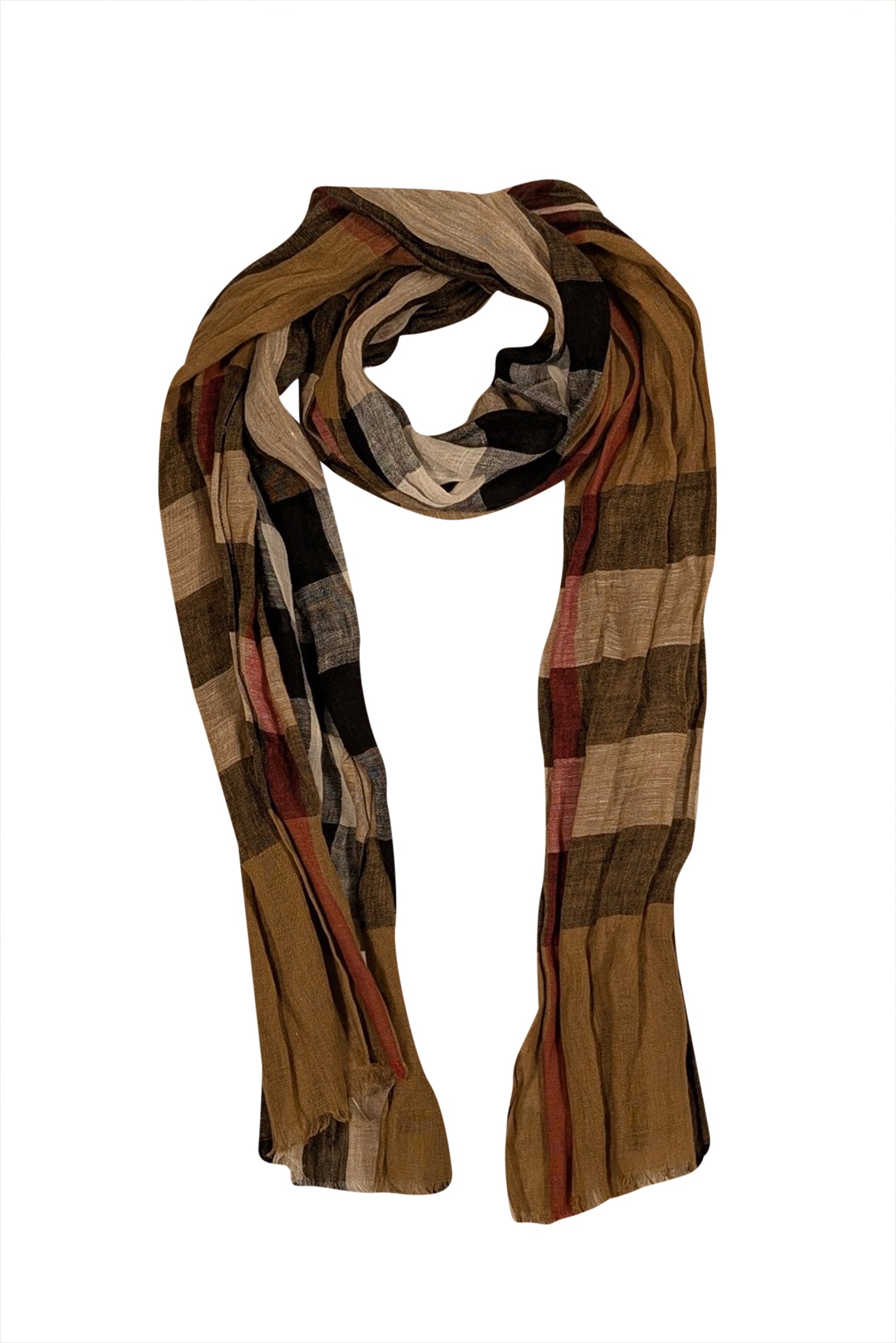 Burberry - Timeless Tan, Red, White & Black Plaid Linen Scarf