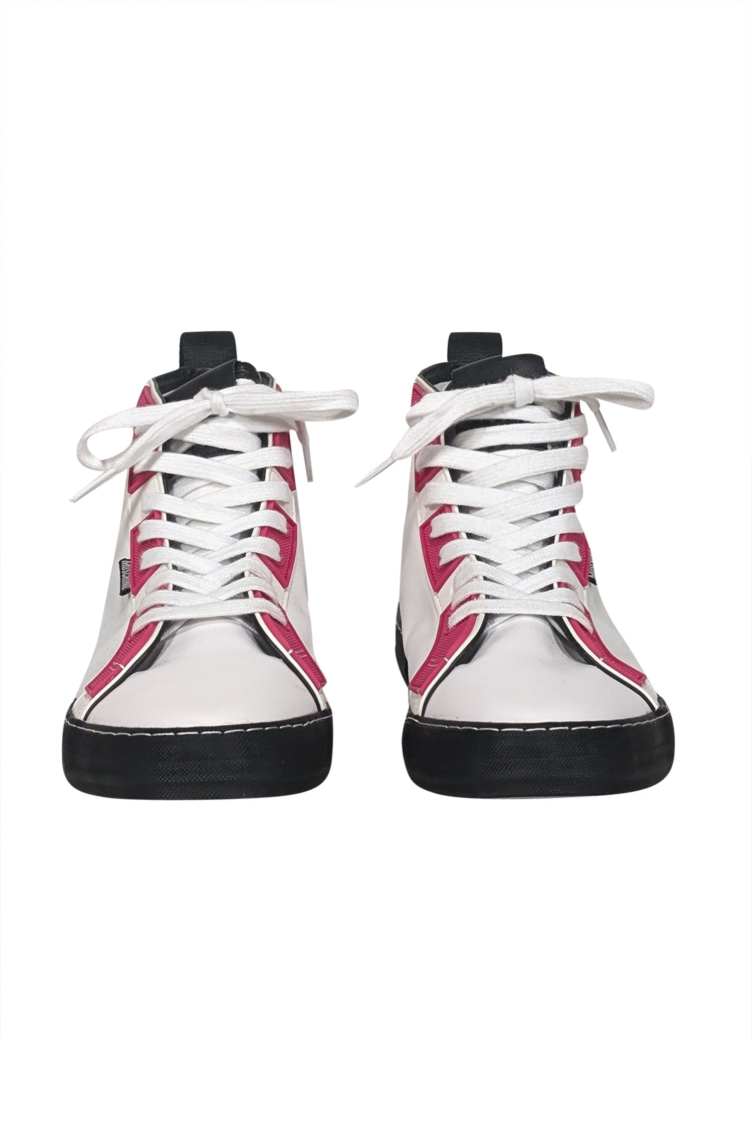 Moschino Stylish White, Pink & Black High - Top Sneakers - Size 11