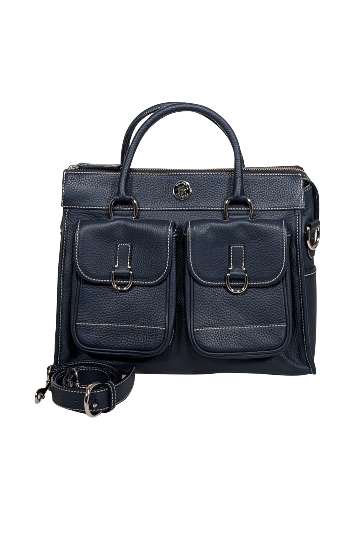 Dooney & Bourke - Stunning Navy Blue Pebbled Leather Double - Pocket Front Shoulder Bag