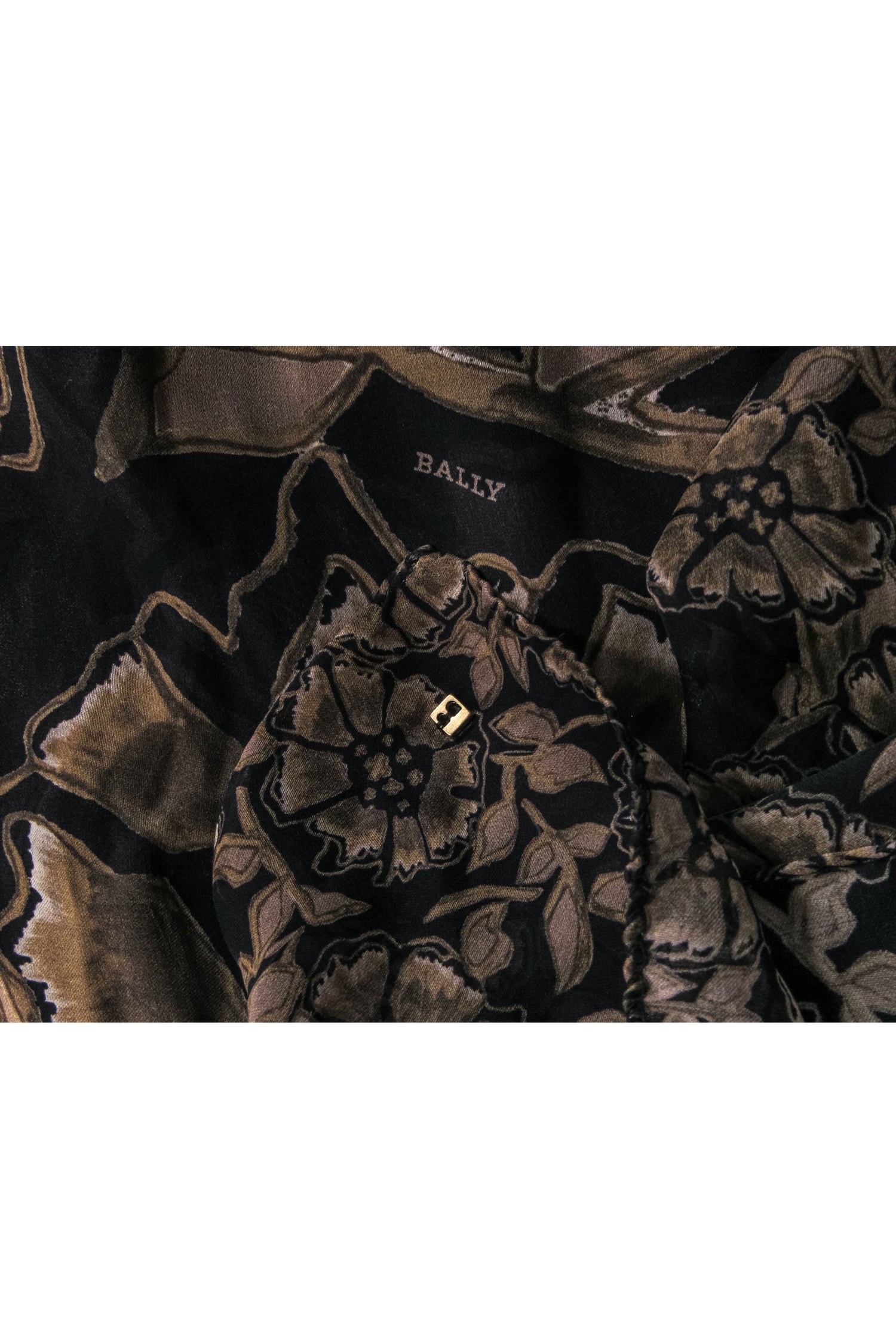 Bally - Exquisite Grey, Tan & Black Silk Floral Print Long Scarf