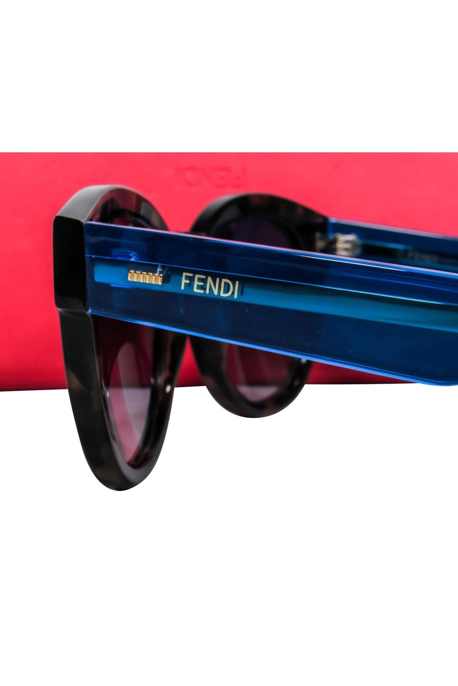 Fendi Irresistible Brown Tortoise Sunglasses with Iridescent Blue Legs
