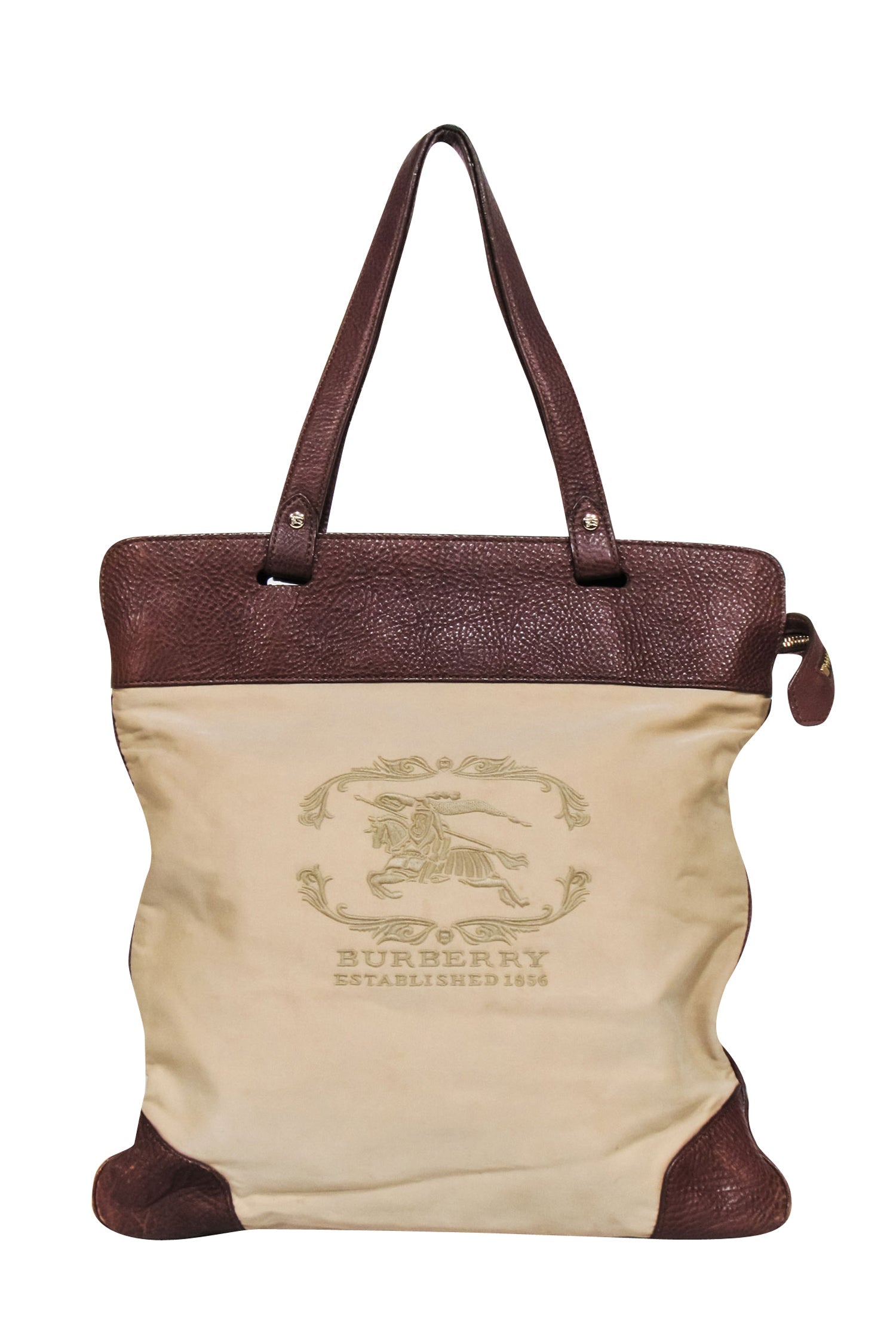 Burberry - Stunning Beige Canvas Shoulder Bag with Brown Leather Accents