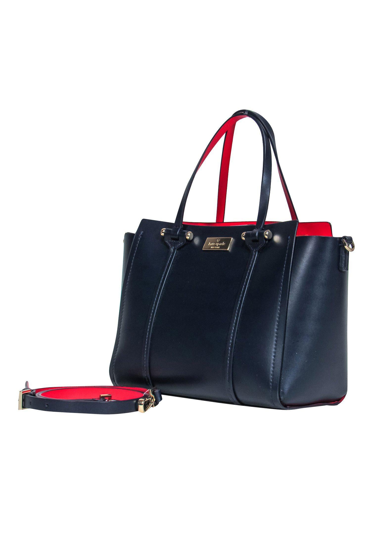 Kate Spade Navy Leather Convertible Crossbody with Stunning Red Lining
