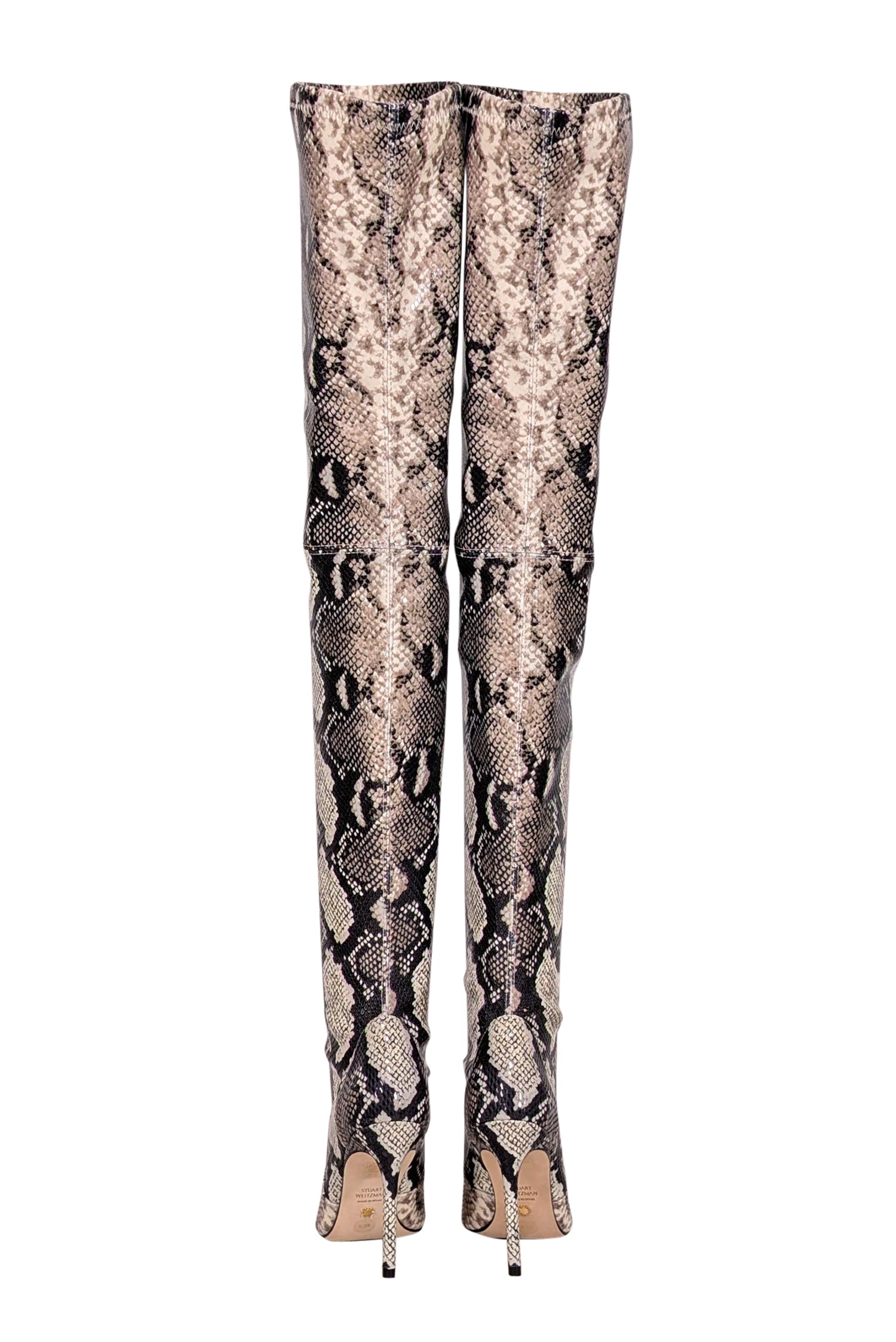 Stuart Weitzman - Stunning Beige & Black Snake Skin Print Heeled Tall Boots in Size 6.5