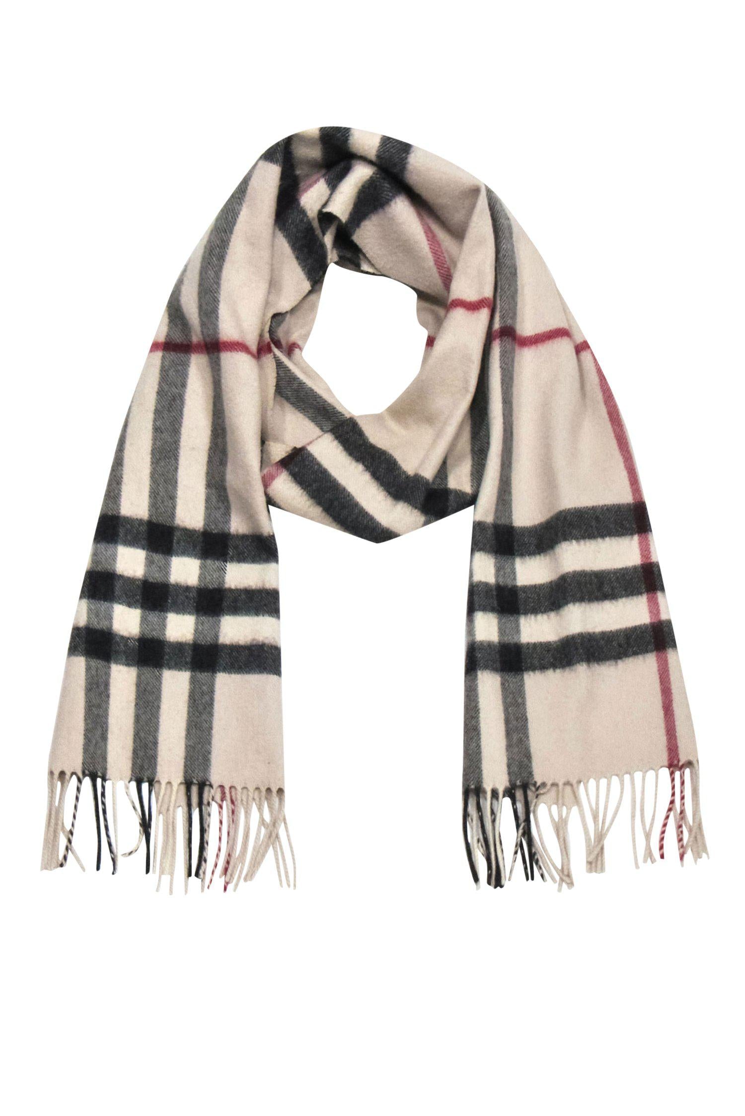 Burberry's Luxurious Beige Tartan Cashmere Scarf