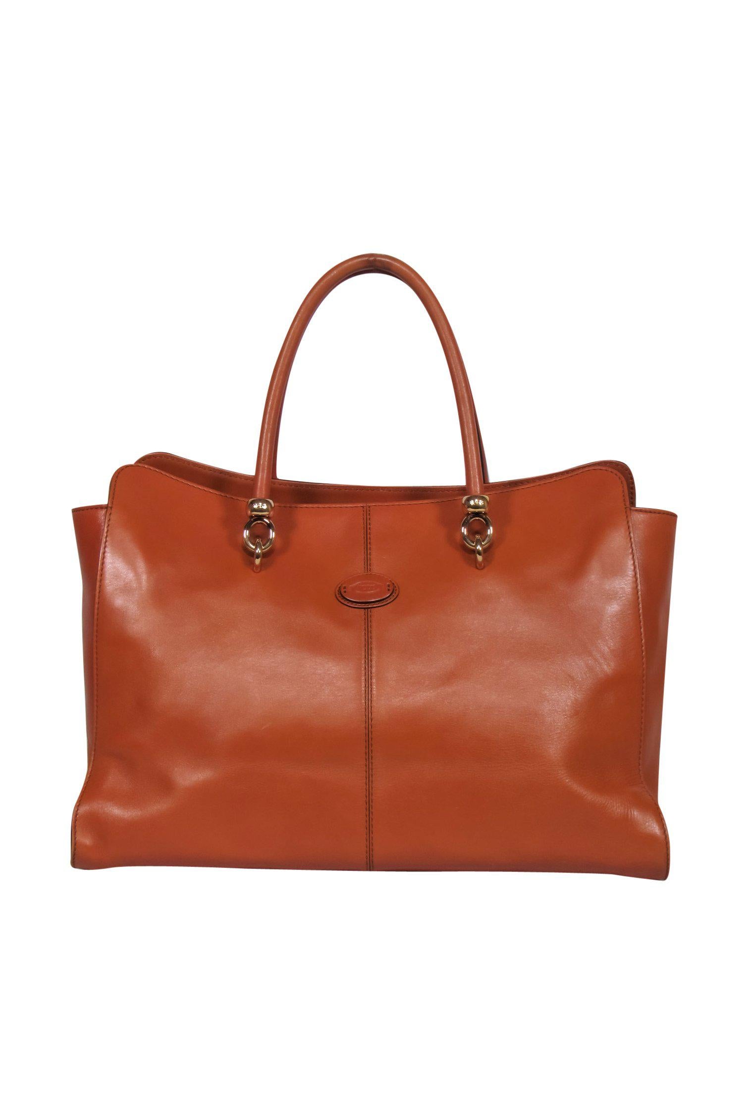 Tod's Cognac Brown Luxury Leather Satchel Tote