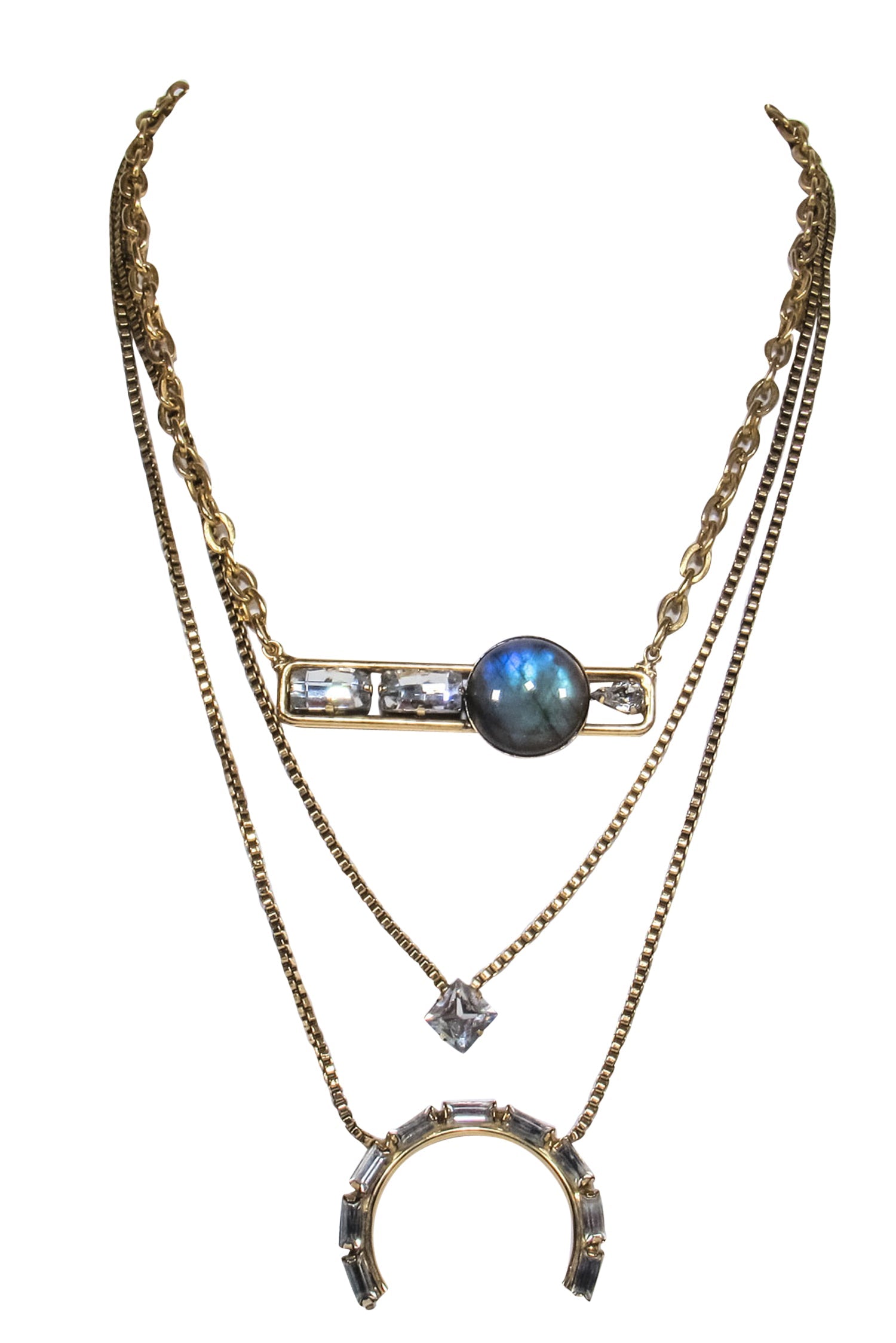 Lionette's Stunning Gold Chain Tiered Necklace with Jeweled Pendants