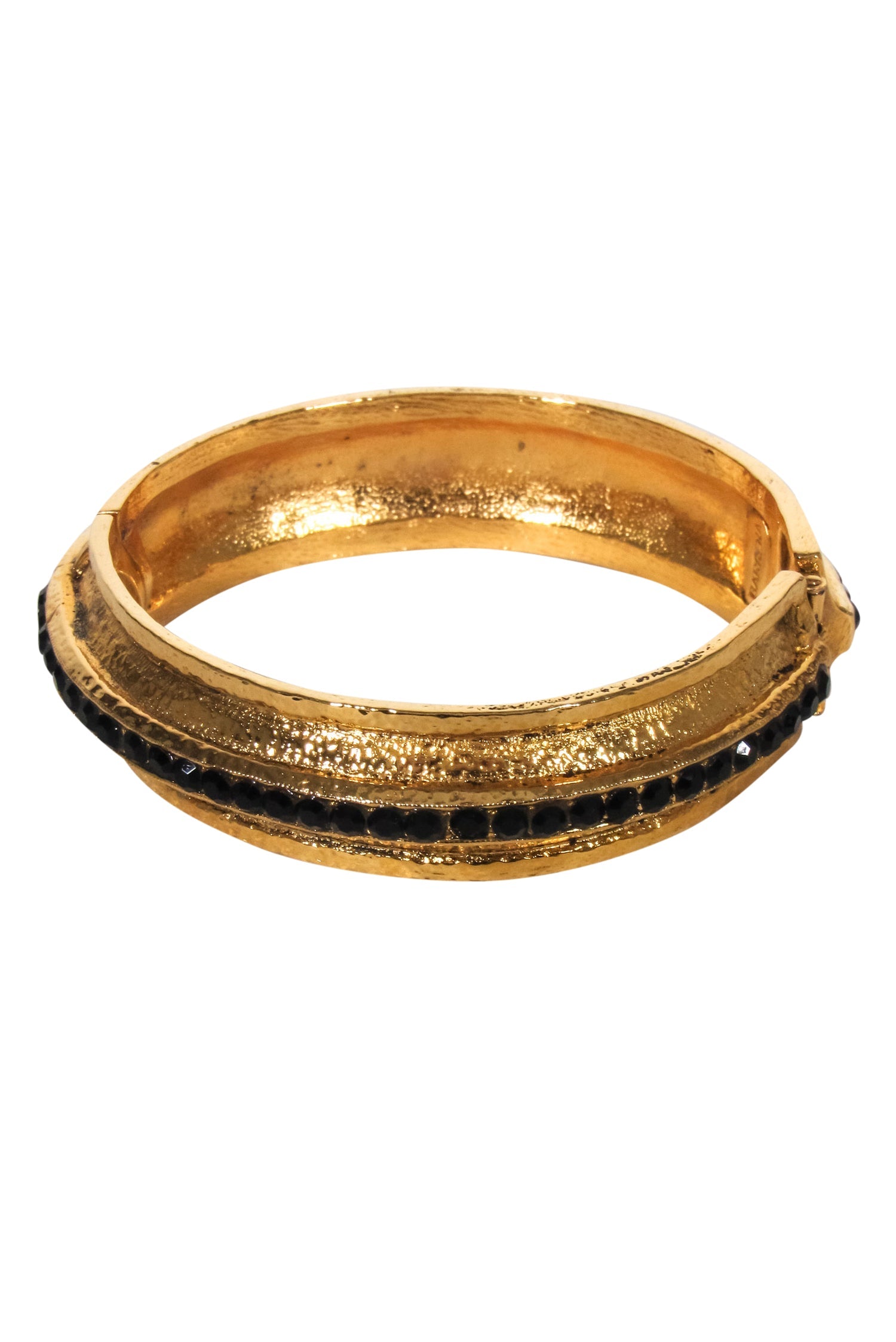 Larisa Barrera's Glamorous Brassy Gold Magnetic Cuff with Onyx Stones