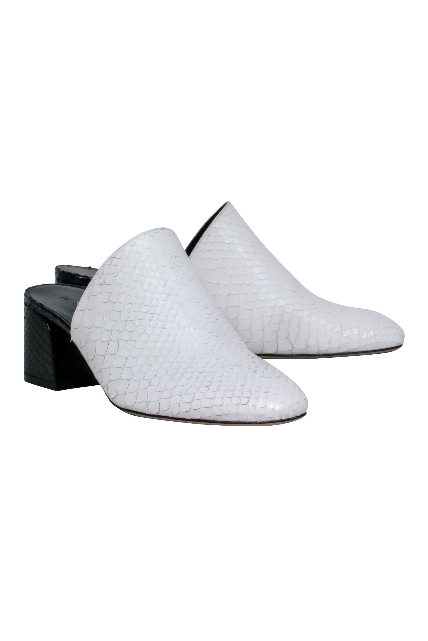 M. Gemi - Stylish Black & White Snake Textured Mule Shoes in Size 10