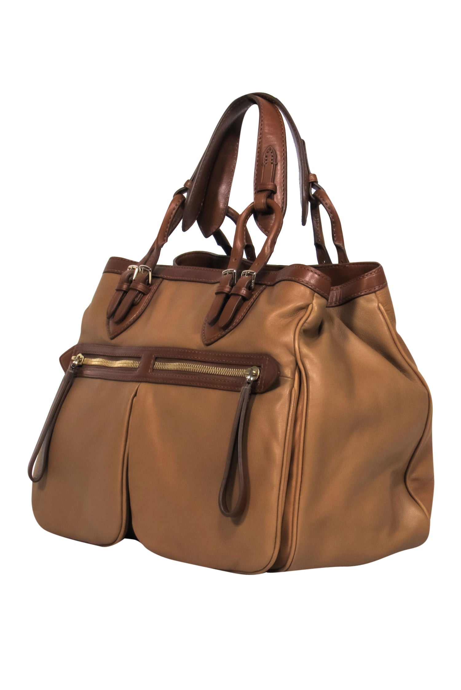 Tumi Vintage Light Brown Smooth Leather Zippered Pocket Handbag - A Touch of Luxury