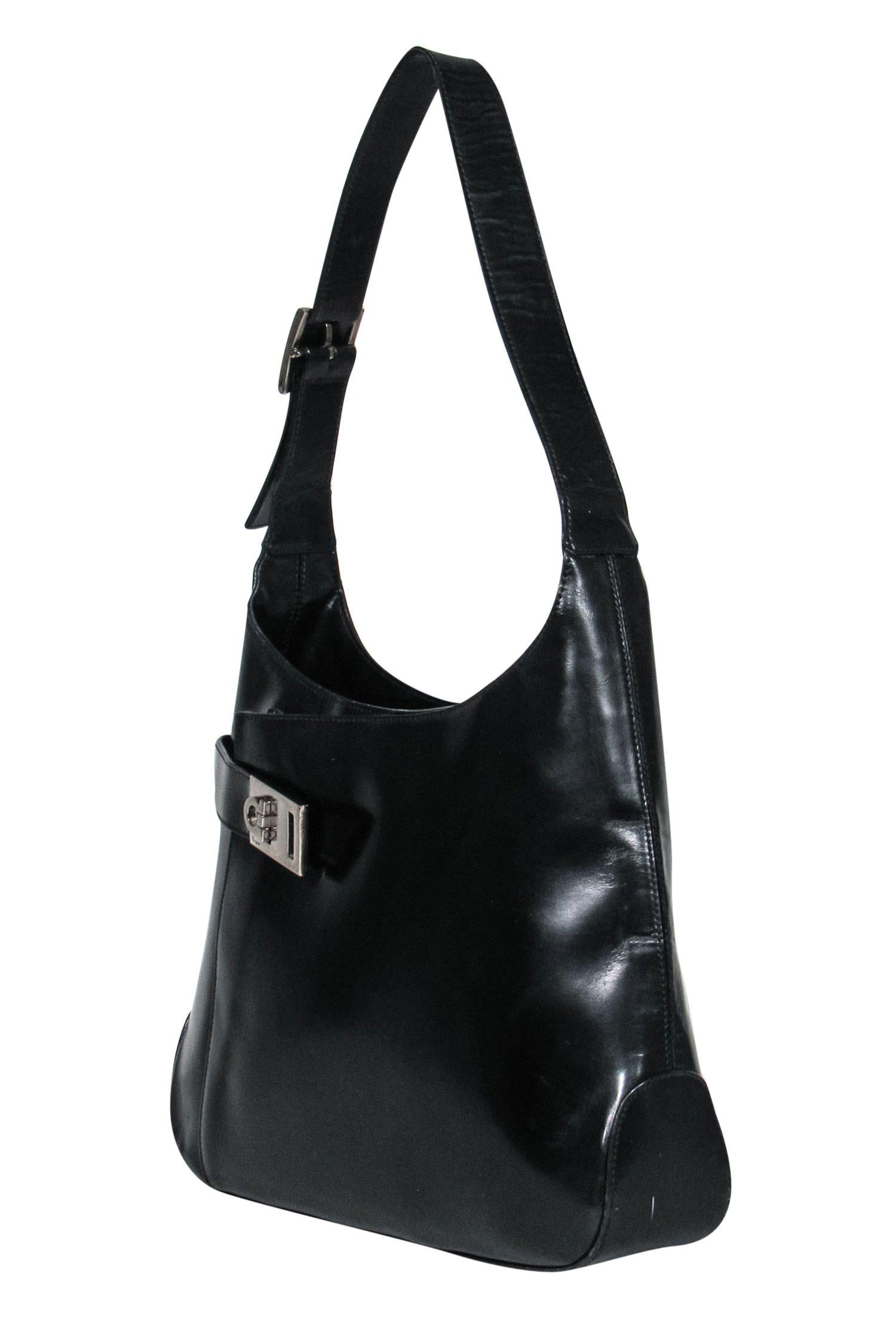 Ferragamo Black Shiny Leather Hobo: A Must-Have Shoulder Bag