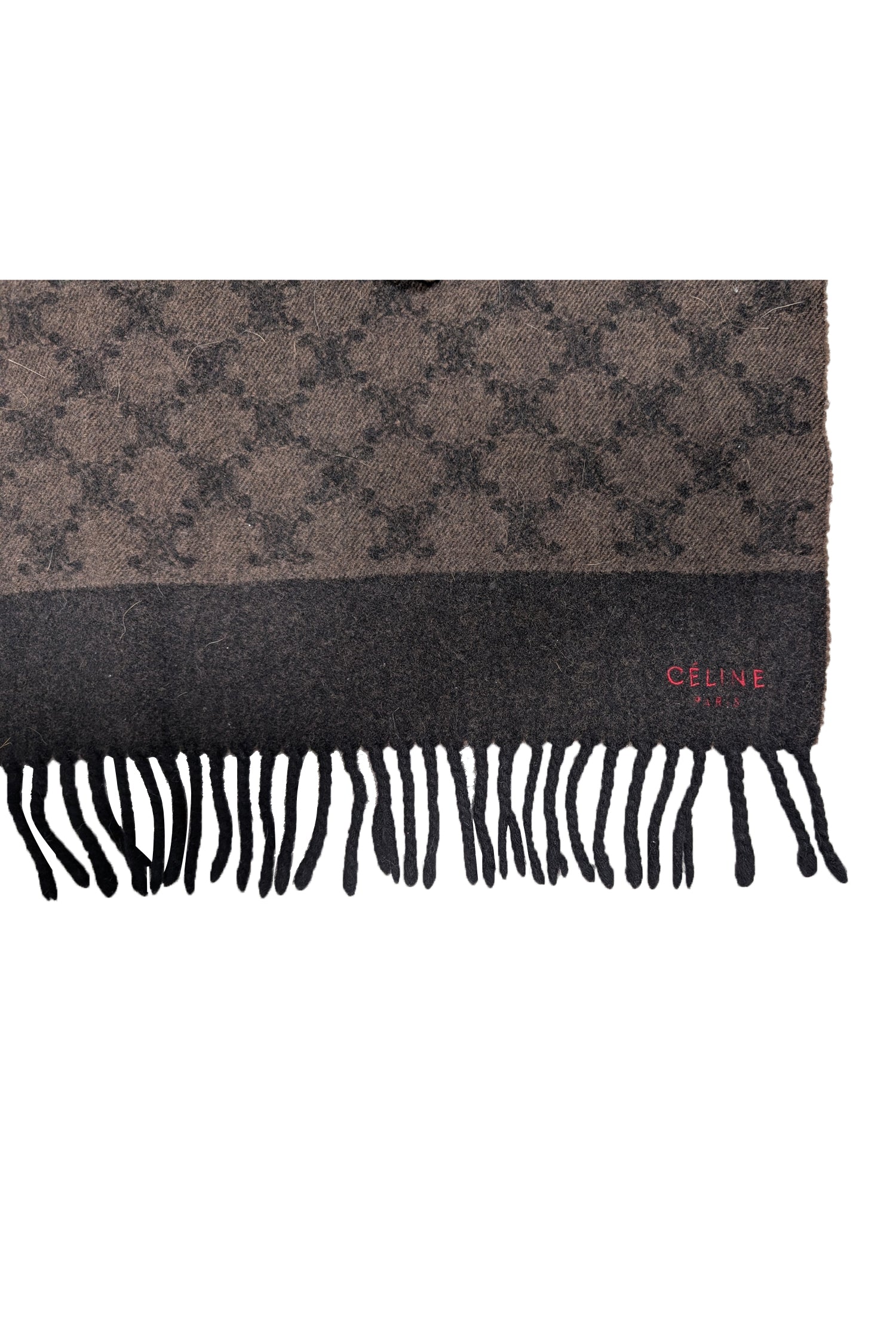 Celine's Stunning Black & Brown Logo Print Wool Scarf