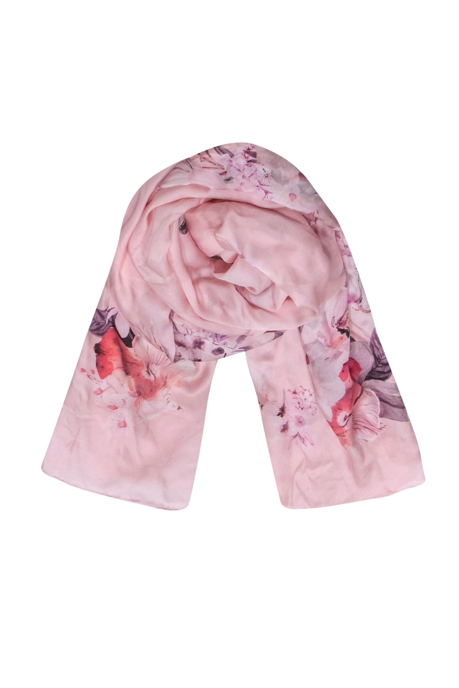 Carlisle Collection - Exquisite Pink Silk Floral Print Long Scarf