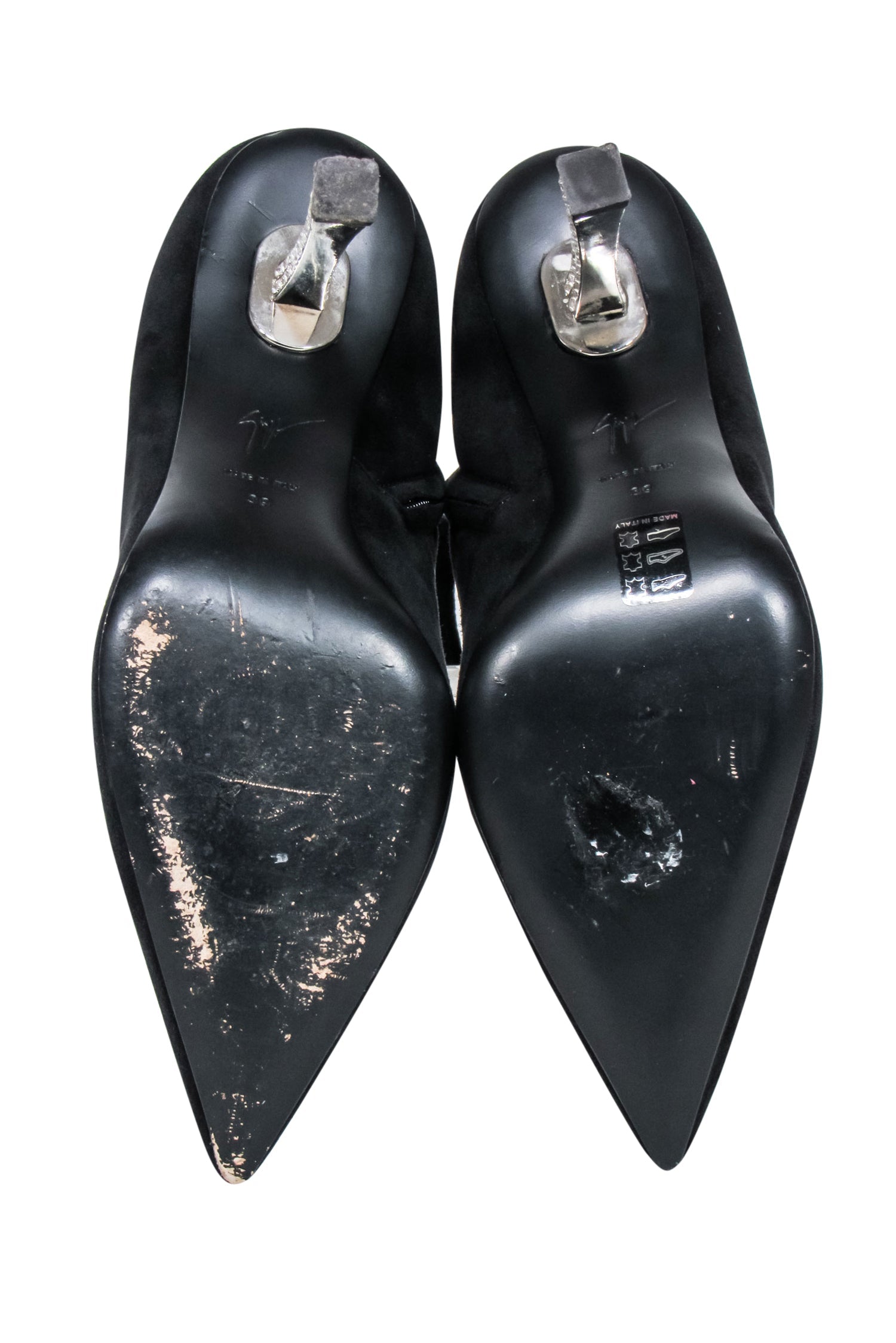 Giuseppe Zanotti - Stunning Black Suede Short Boots with Jewel Heel, Size 9
