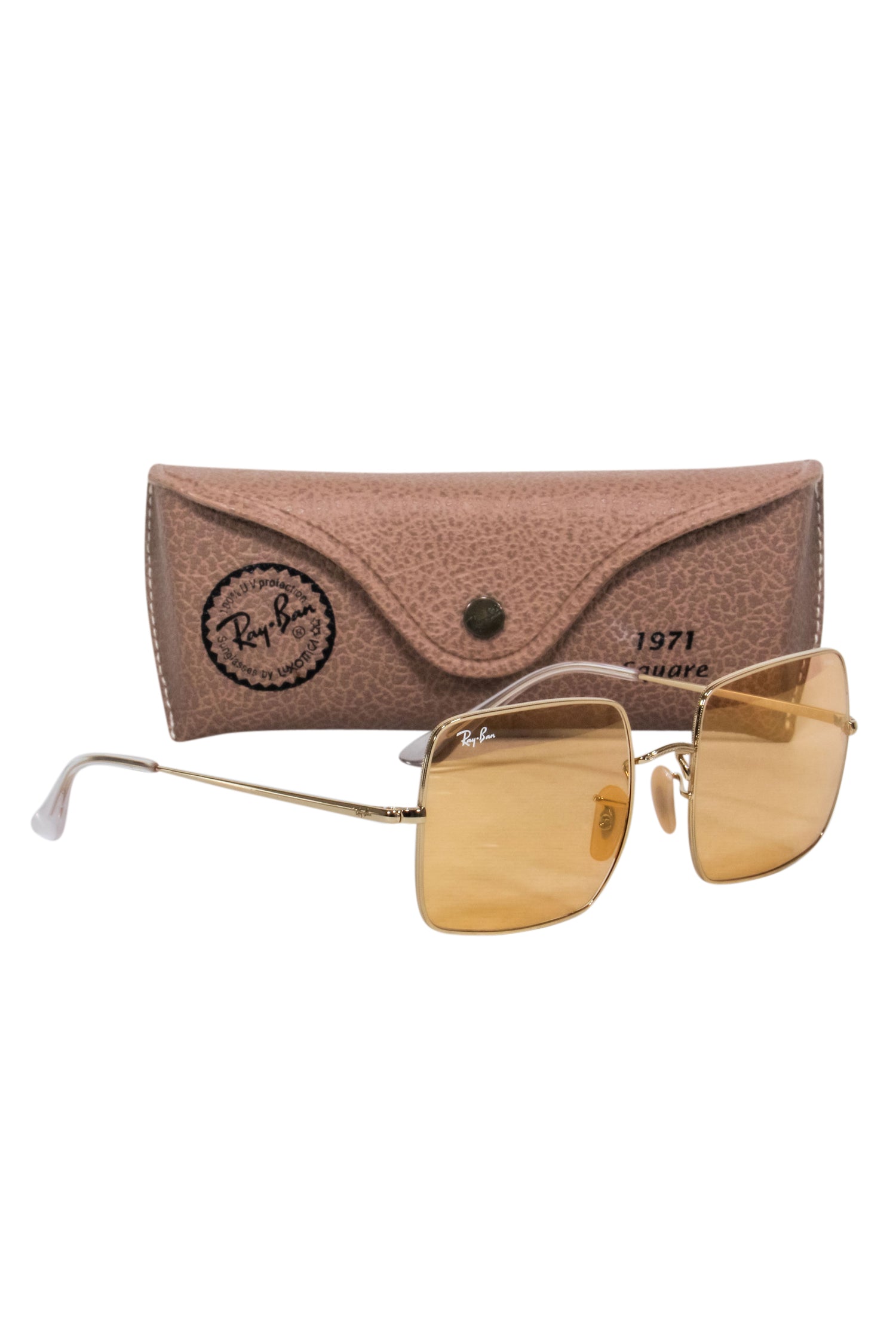 Ray-Ban Gold Square Sunglasses with Stunning Orange Tinted Lenses